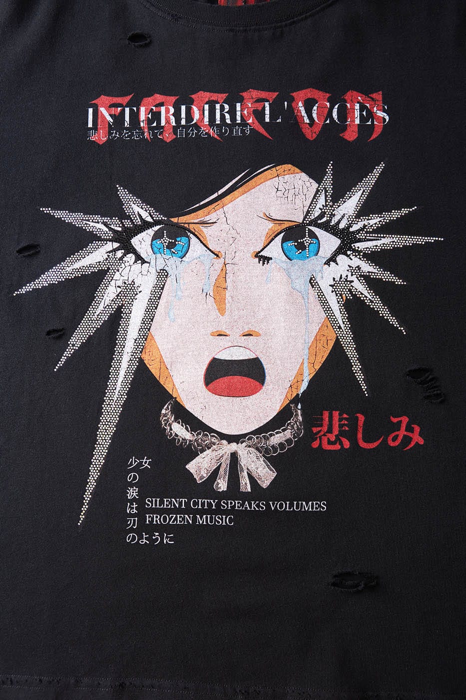 FACEONLAB Girl's Tears Rhinestone T-shirt