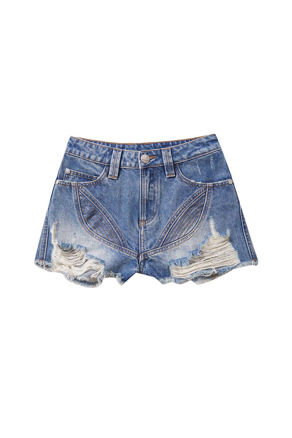 FACEONLAB Deconstructed Cropped Ripped Denim Shorts