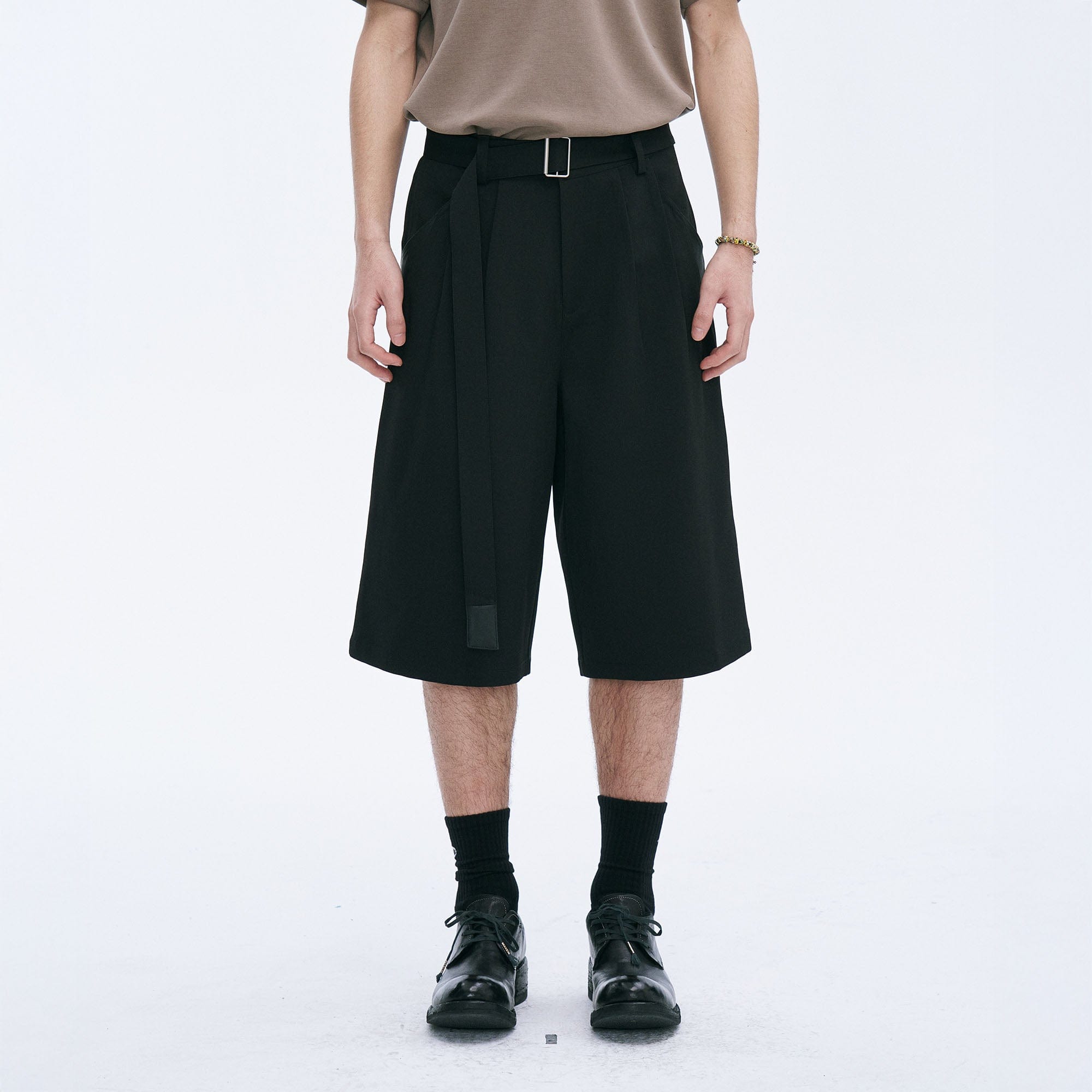 CATSSTAC Pleated Belted Wide-Leg Shorts, premium urban and streetwear designers apparel on PROJECTISR.com, CATSSTAC