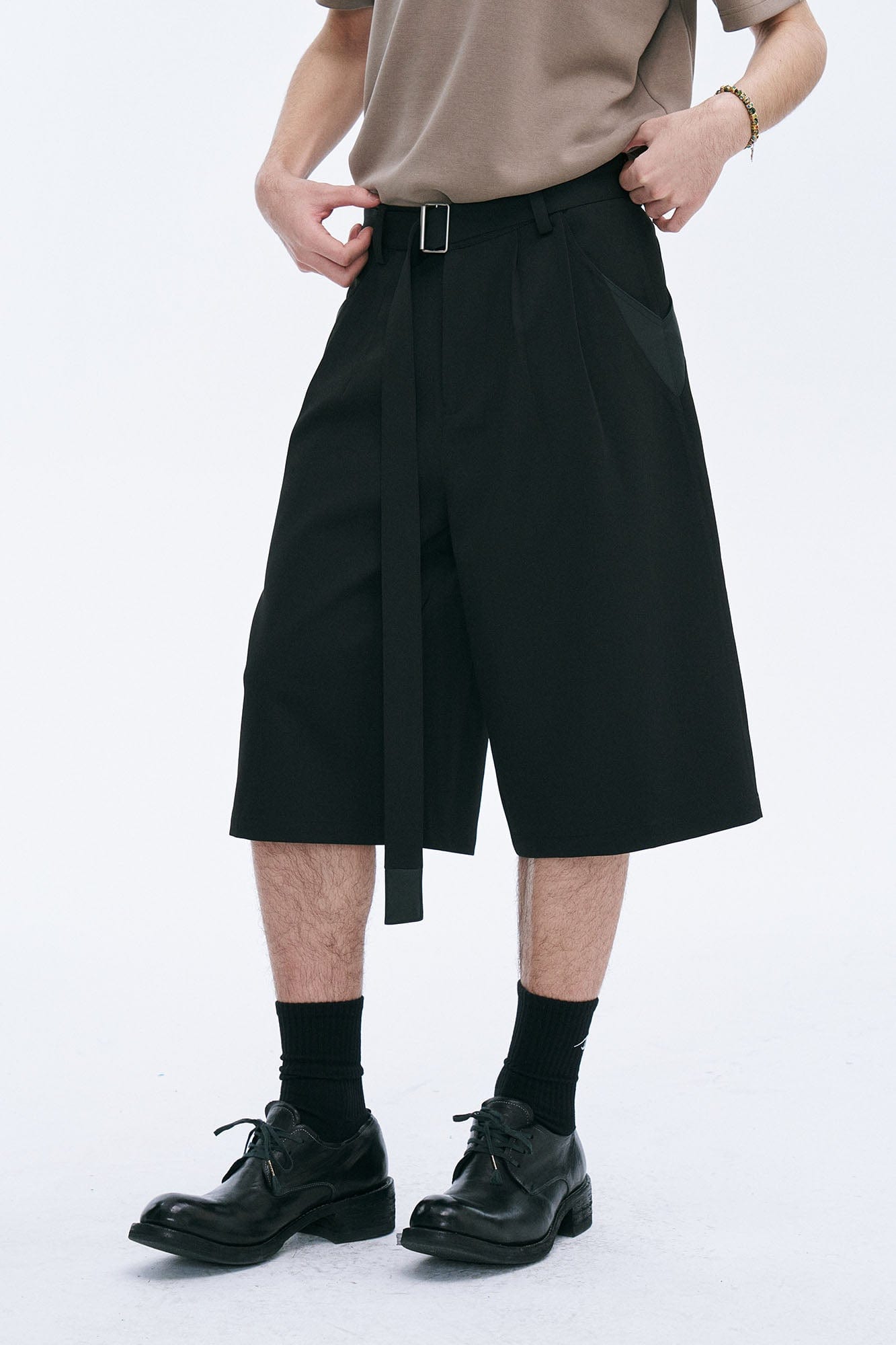 CATSSTAC Pleated Belted Wide-Leg Shorts, premium urban and streetwear designers apparel on PROJECTISR.com, CATSSTAC
