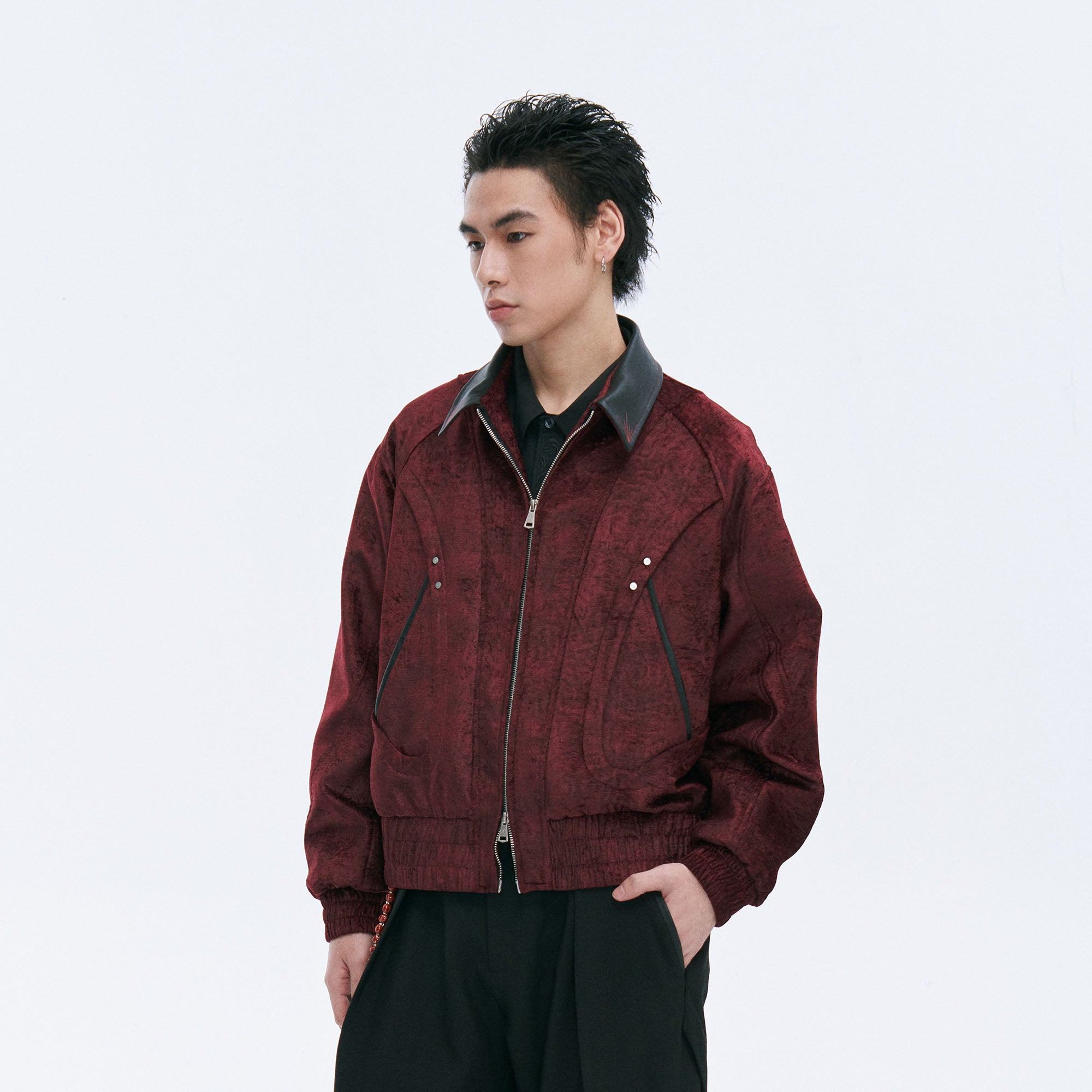 CATSSTAC Velvet Leather-Collar Elastic Jacket, premium urban and streetwear designers apparel on PROJECTISR.com, CATSSTAC