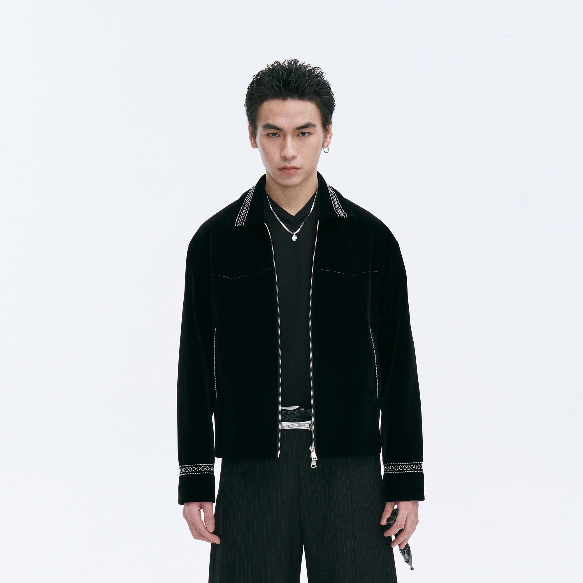 CATSSTAC Velvet Embroidered Trim Jacket, premium urban and streetwear designers apparel on PROJECTISR.com, CATSSTAC