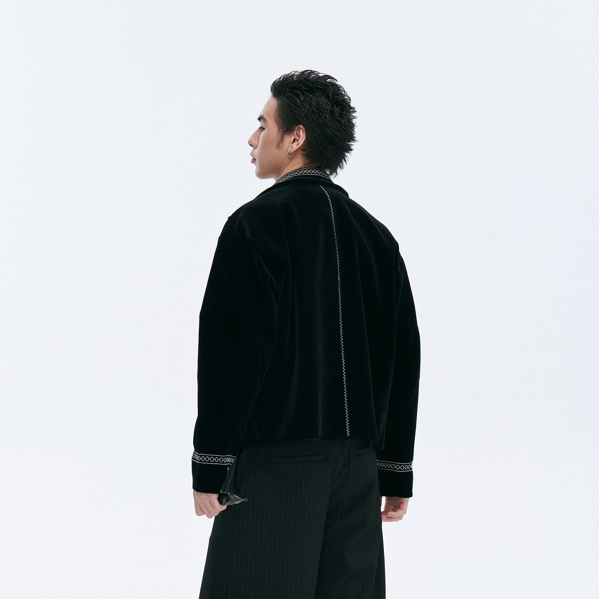 CATSSTAC Velvet Embroidered Trim Jacket, premium urban and streetwear designers apparel on PROJECTISR.com, CATSSTAC