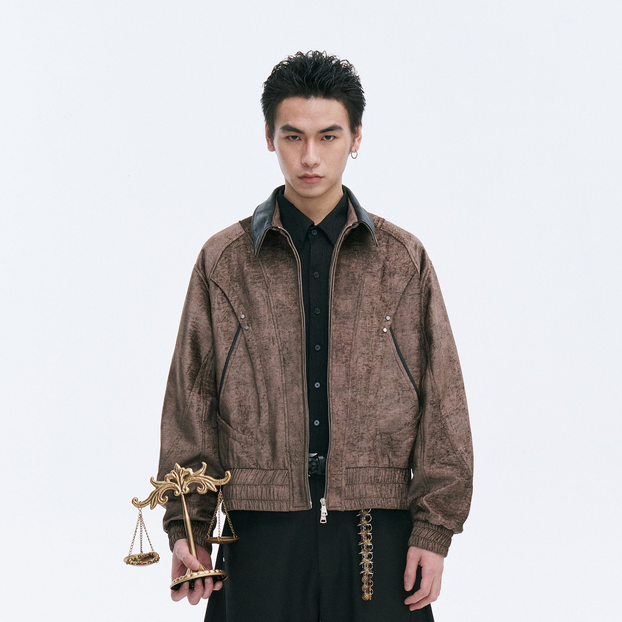 CATSSTAC Velvet Leather-Collar Elastic Jacket, premium urban and streetwear designers apparel on PROJECTISR.com, CATSSTAC