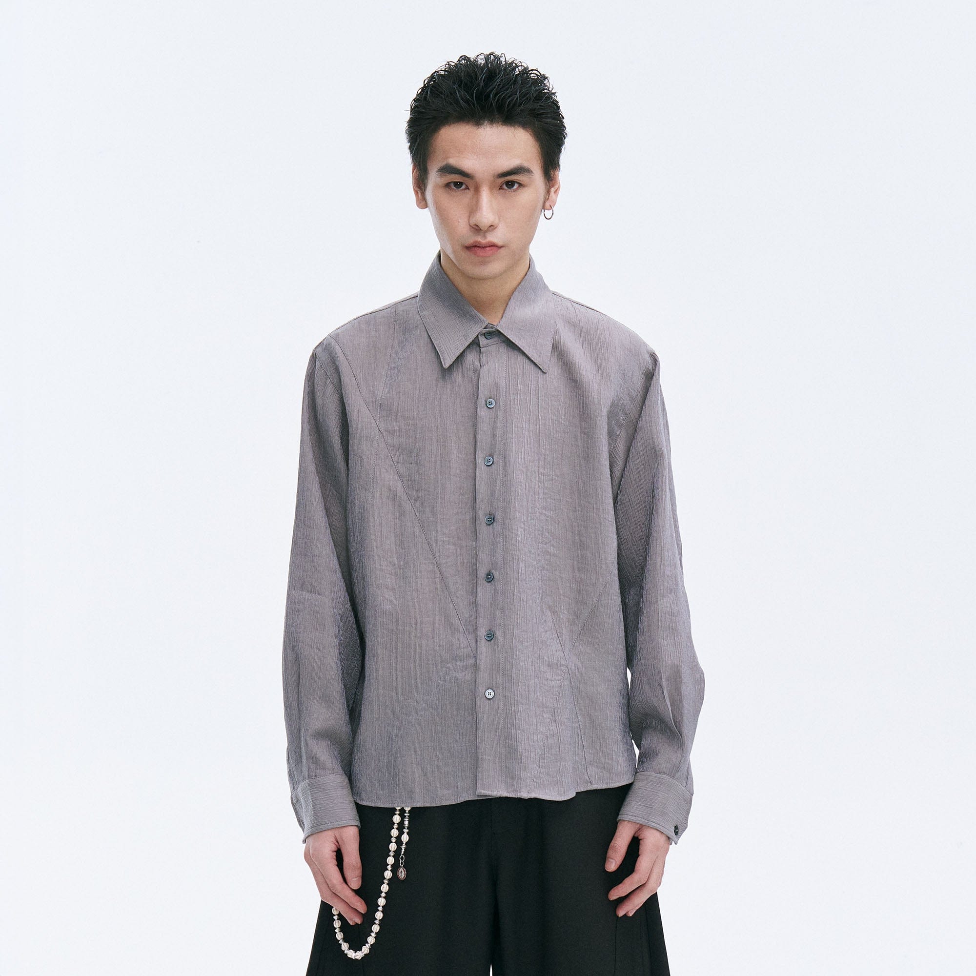 CATSSTAC Crinkled Asymmetrical Paneled Shirt, premium urban and streetwear designers apparel on PROJECTISR.com, CATSSTAC