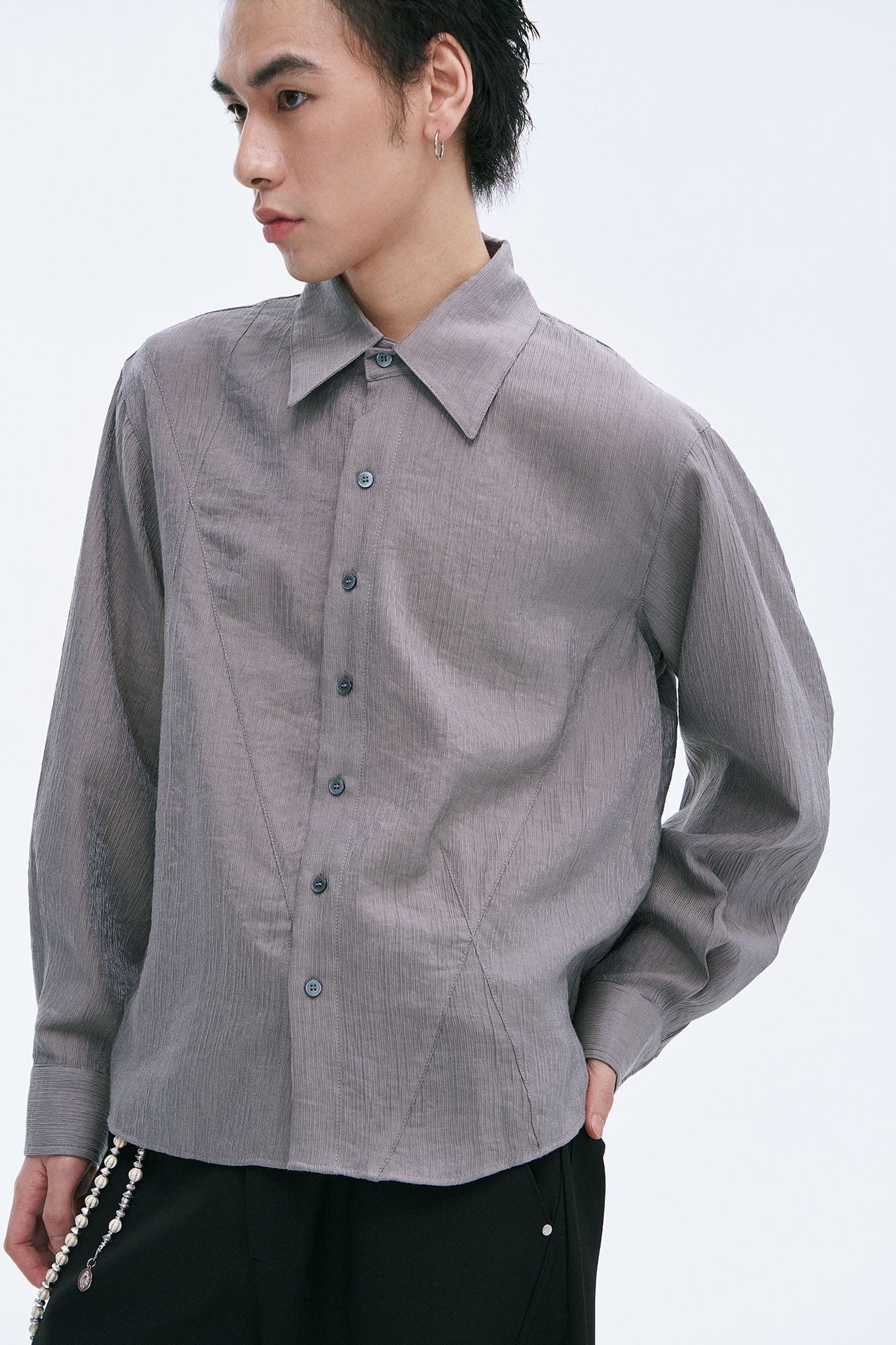 CATSSTAC Crinkled Asymmetrical Paneled Shirt, premium urban and streetwear designers apparel on PROJECTISR.com, CATSSTAC