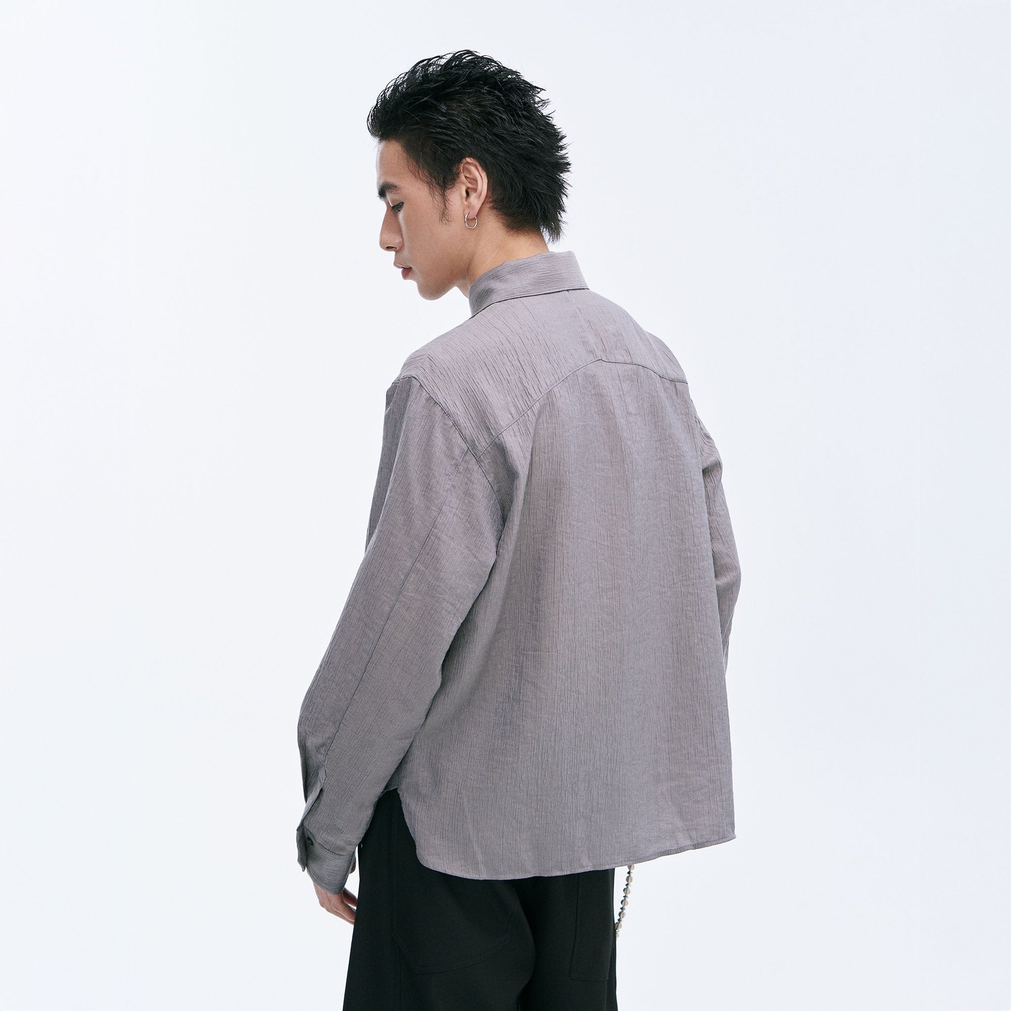 CATSSTAC Crinkled Asymmetrical Paneled Shirt, premium urban and streetwear designers apparel on PROJECTISR.com, CATSSTAC