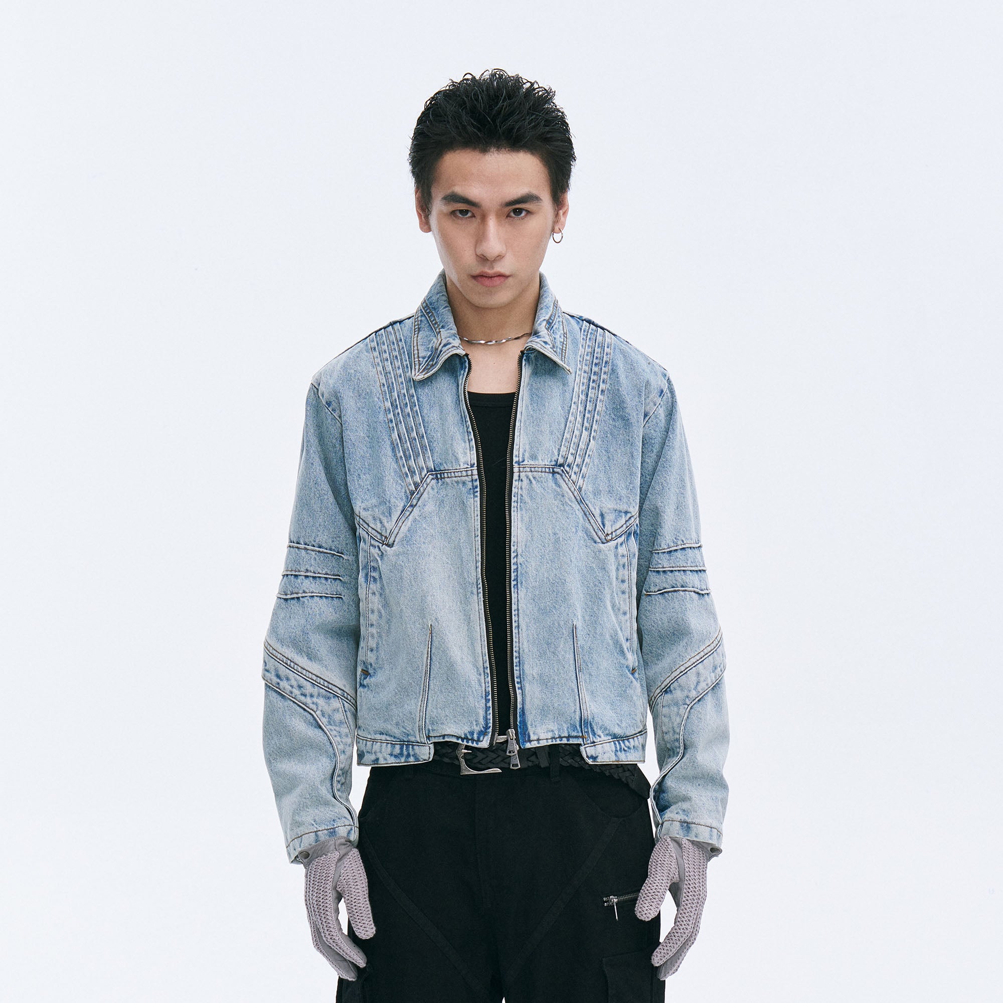 CATSSTAC Washed Paneled Seam Denim Jacket, premium urban and streetwear designers apparel on PROJECTISR.com, CATSSTAC