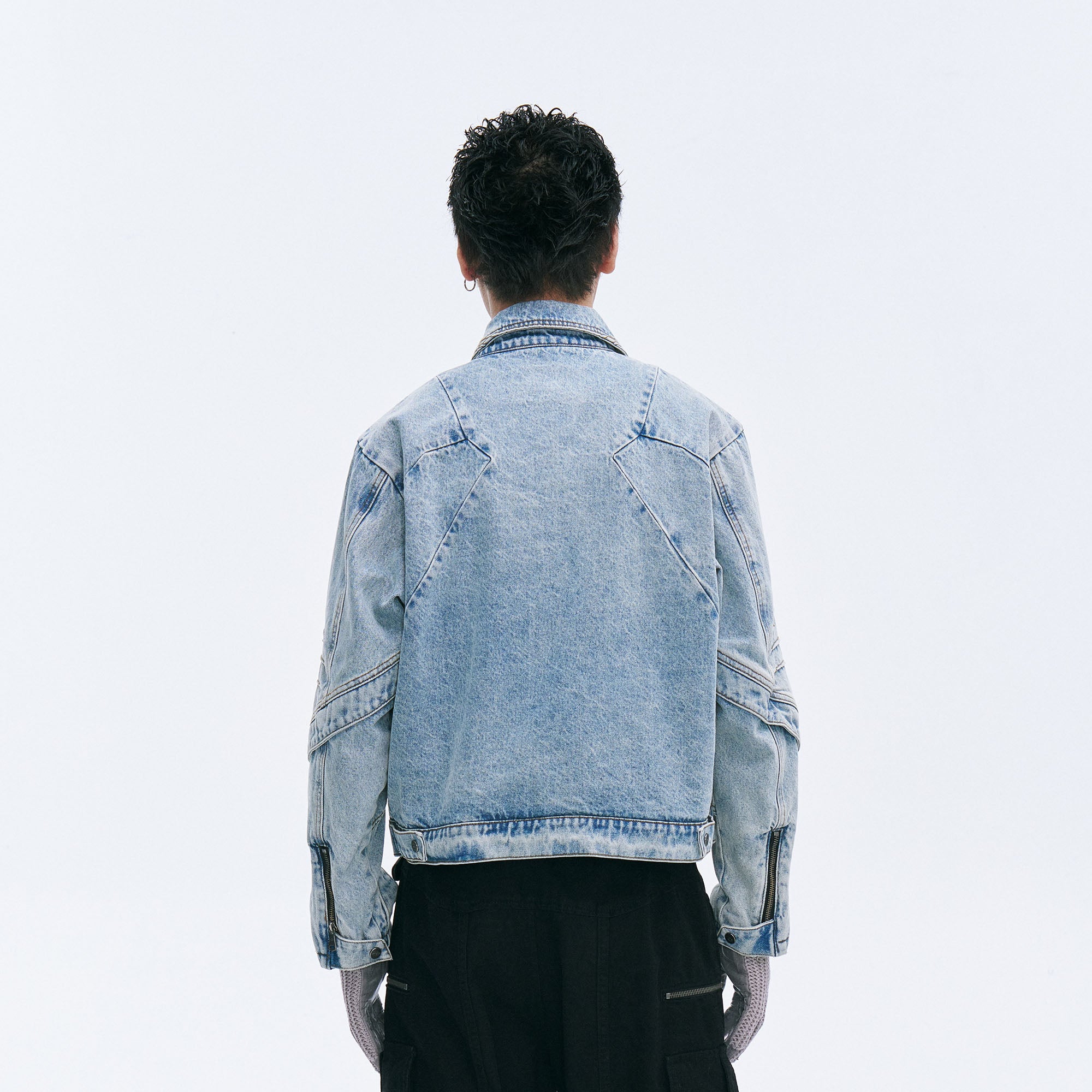 CATSSTAC Washed Paneled Seam Denim Jacket, premium urban and streetwear designers apparel on PROJECTISR.com, CATSSTAC