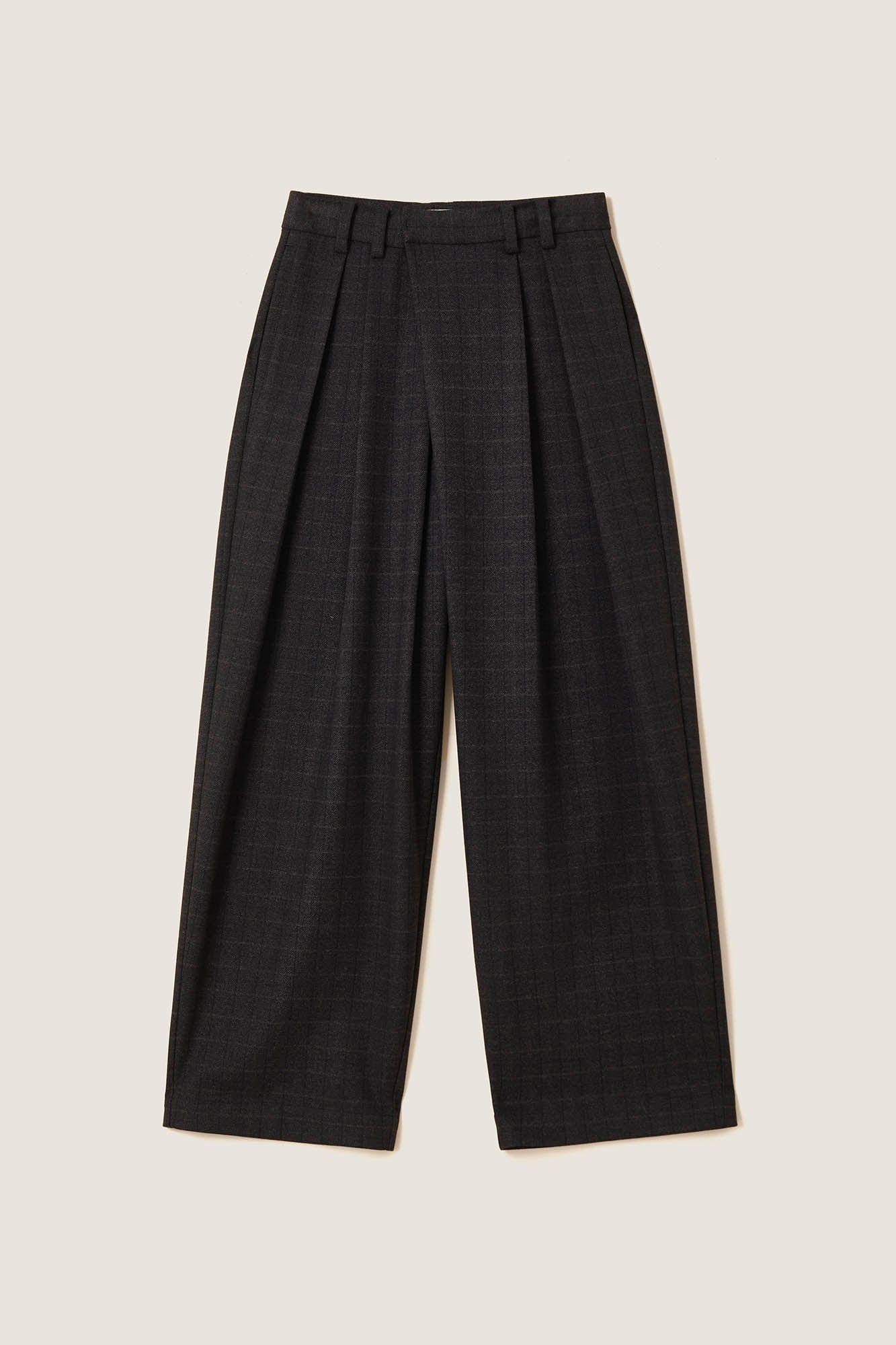 OPICLOTH Plaid Crinkled Wide-Leg Trousers