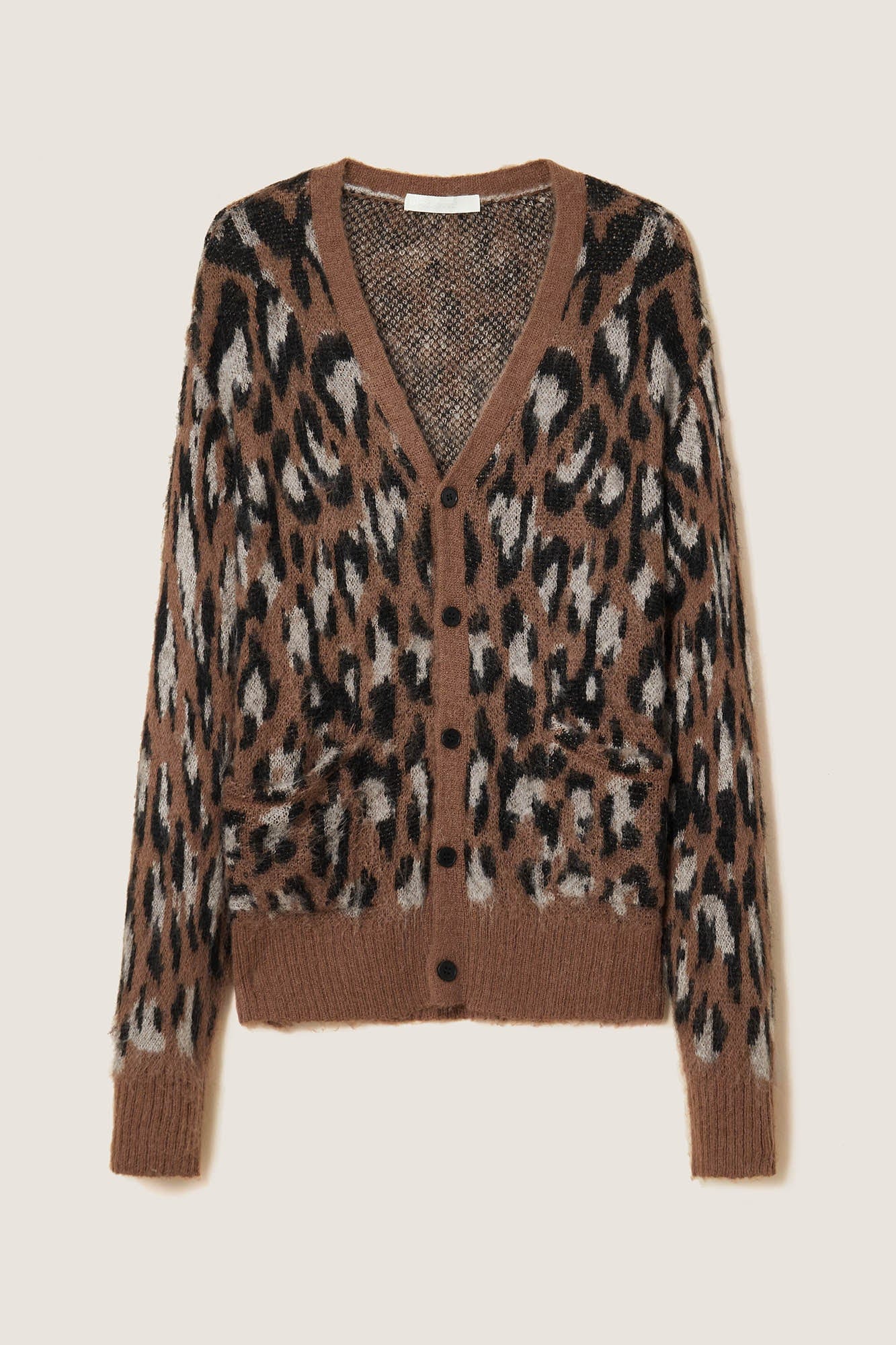 OPICLOTH Leopard Mohair V-Neck Cardigan