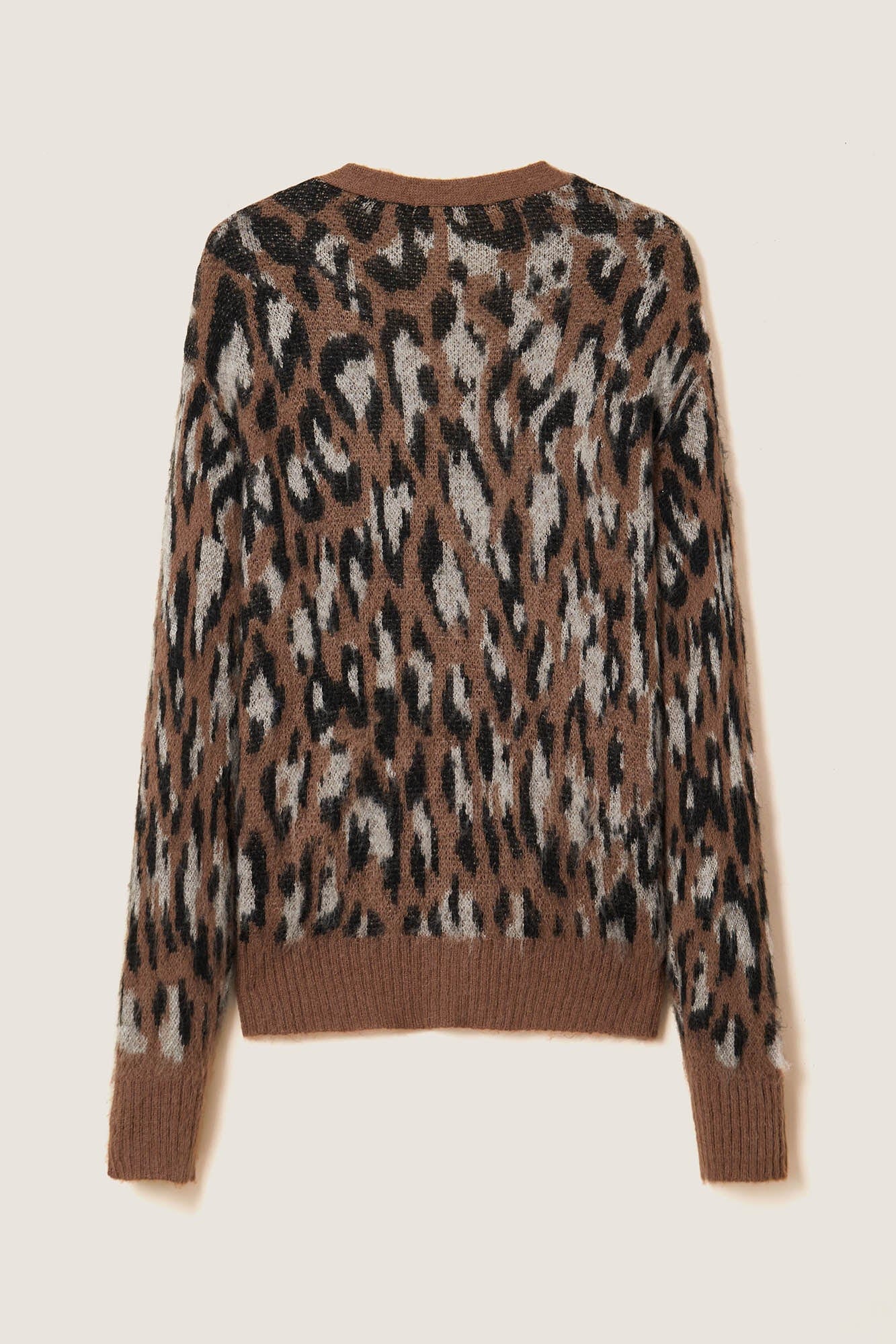 OPICLOTH Leopard Mohair V-Neck Cardigan