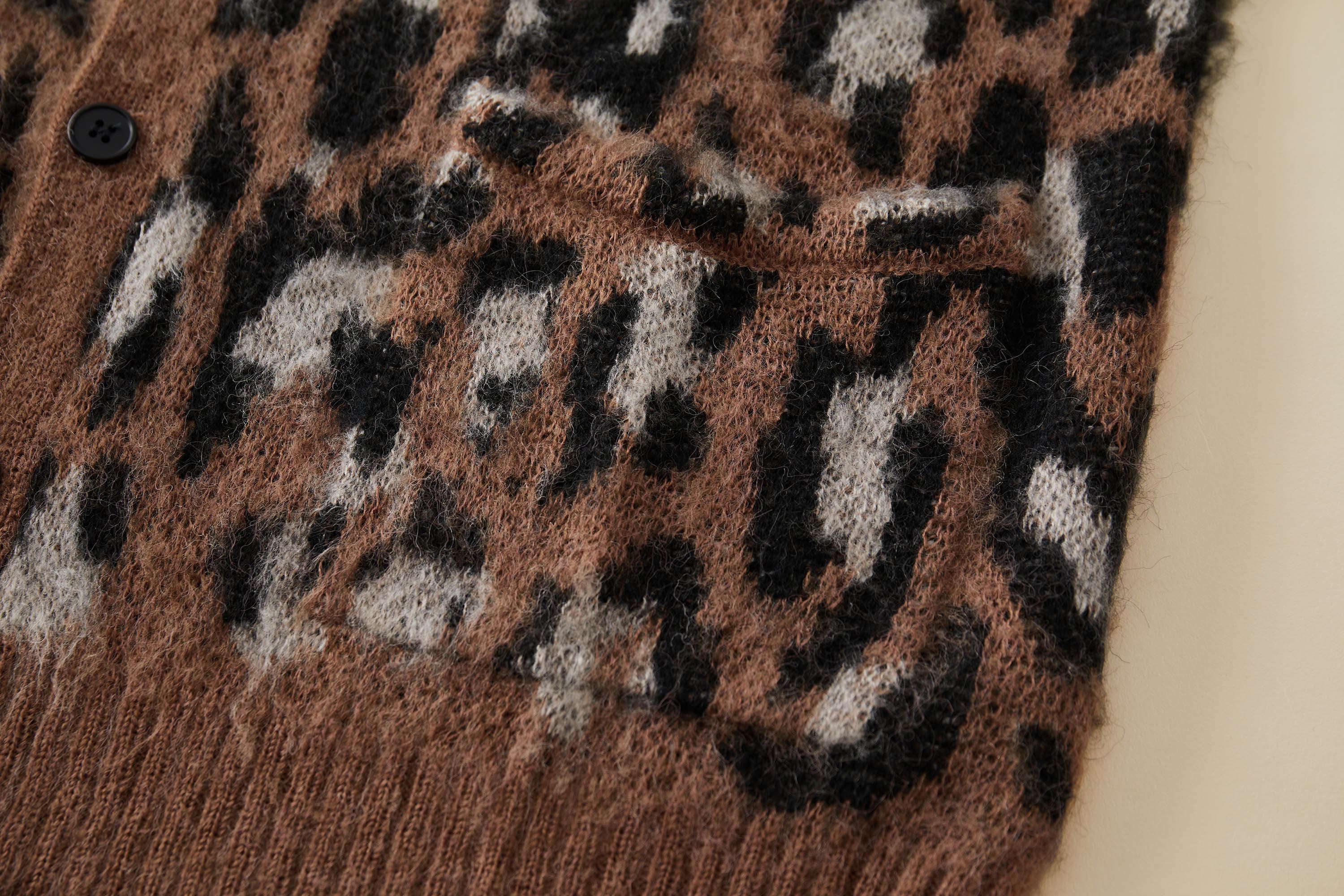 OPICLOTH Leopard Mohair V-Neck Cardigan