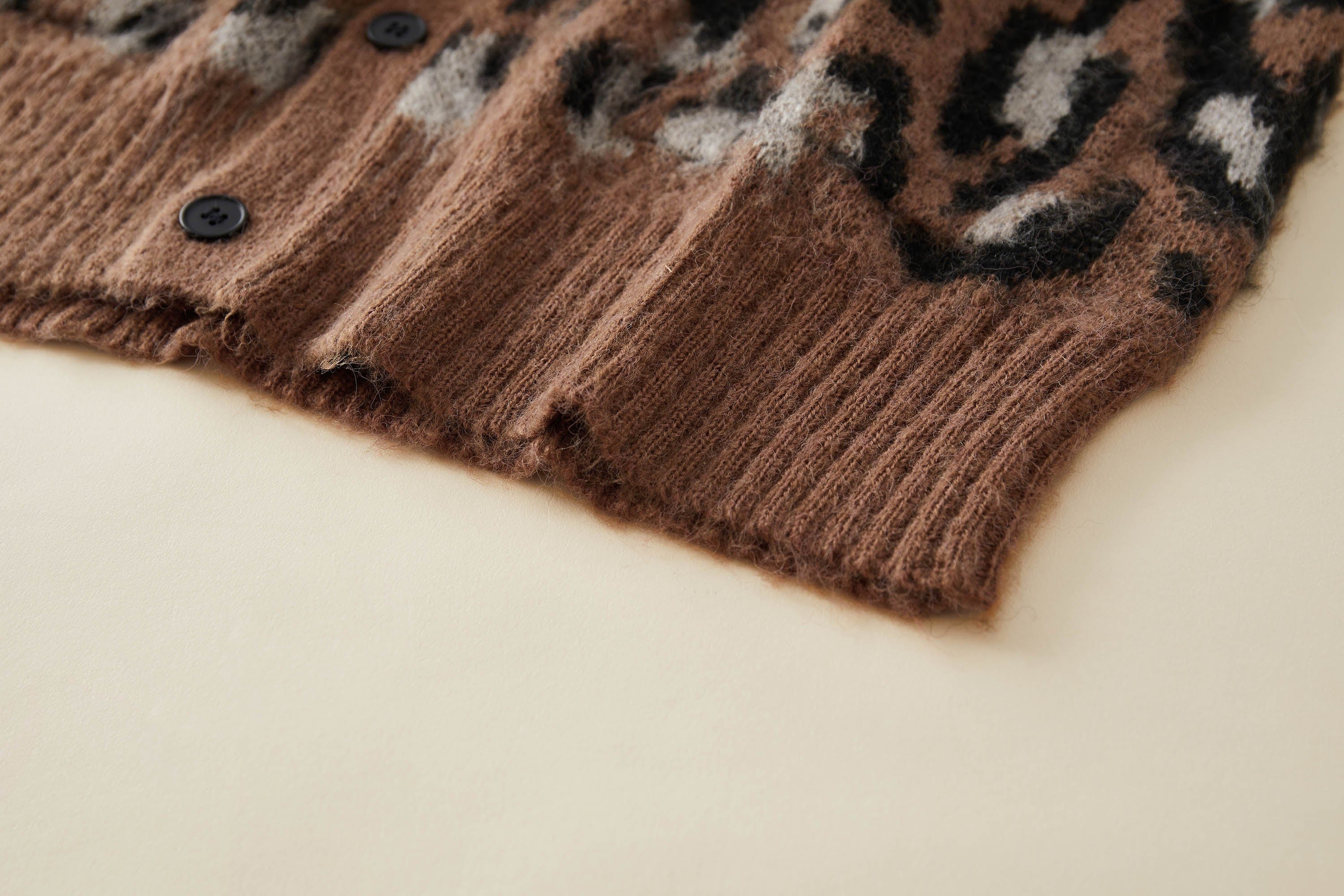 OPICLOTH Leopard Mohair V-Neck Cardigan