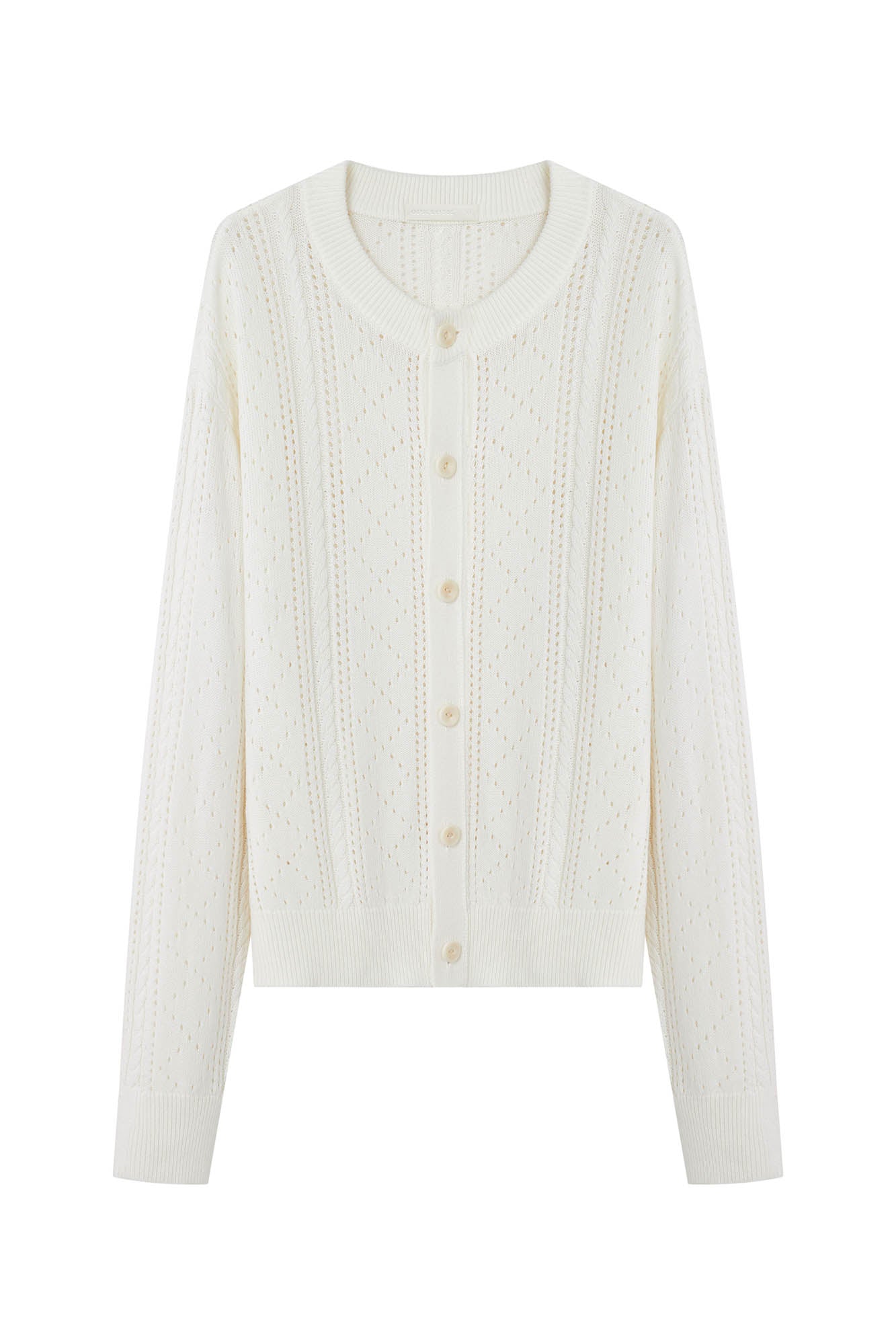 OPICLOTH Eyelet Knit Button-Up Cardigan