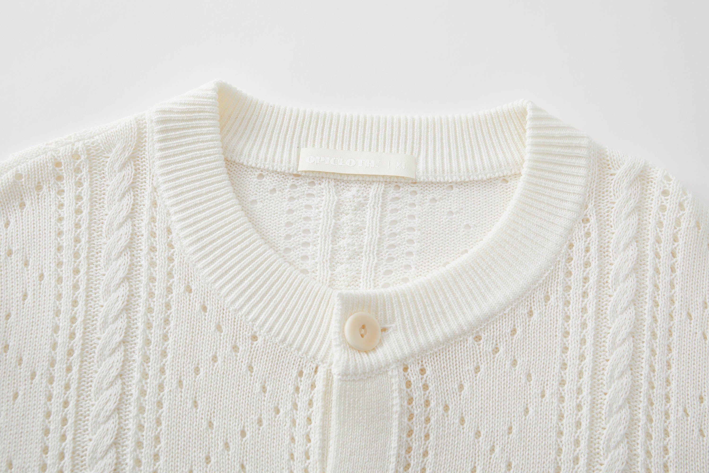 OPICLOTH Eyelet Knit Button-Up Cardigan