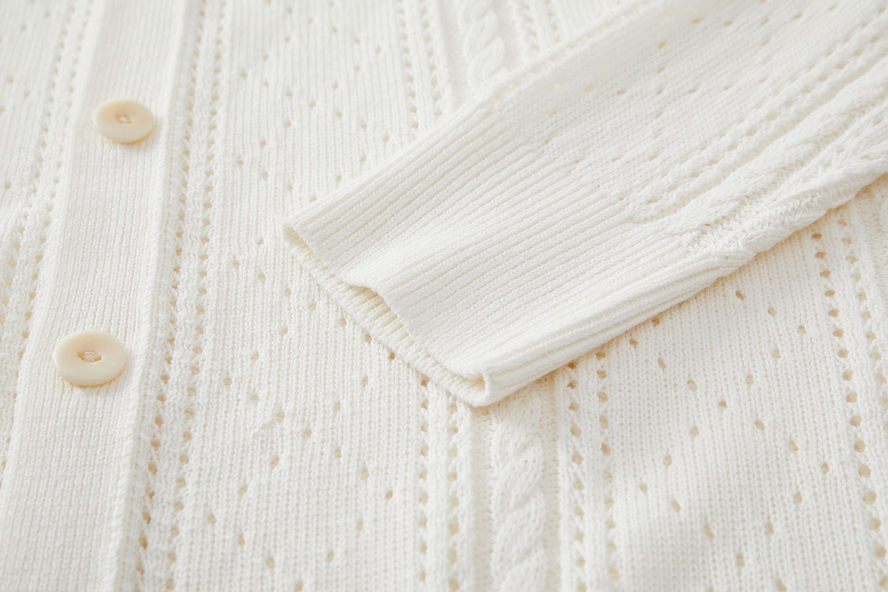 OPICLOTH Eyelet Knit Button-Up Cardigan