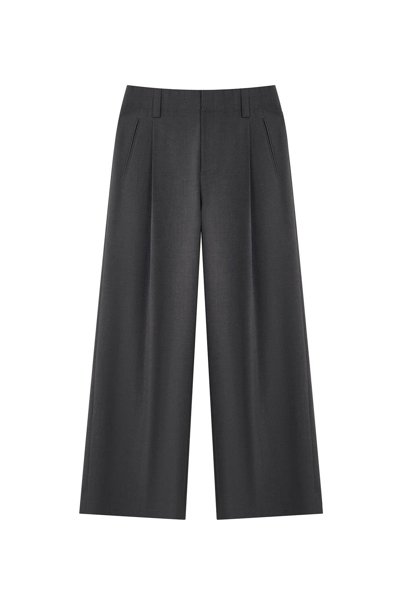 OPICLOTH Pleated Tapered Waist Straight-Leg Trousers