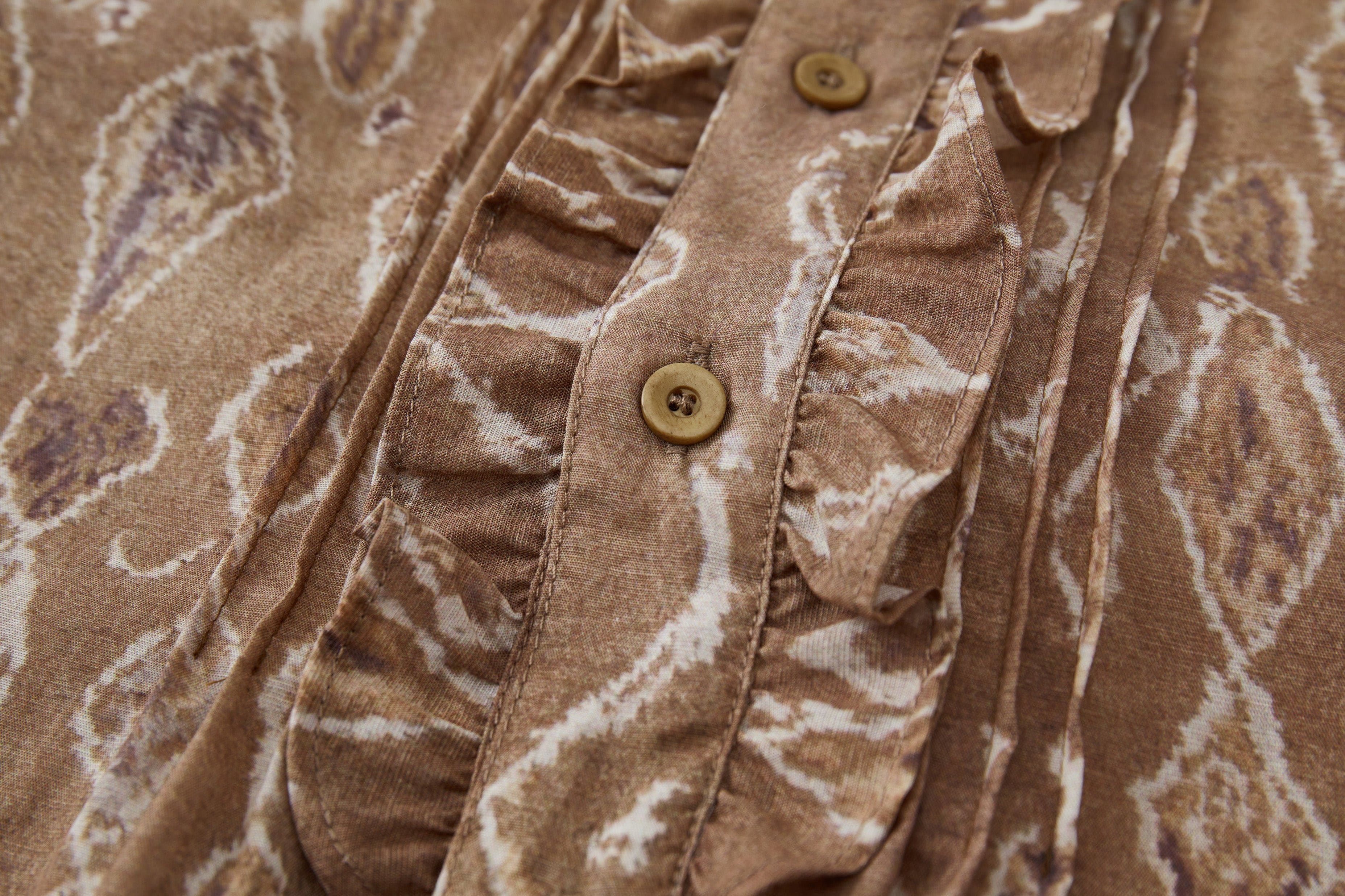 OPICLOTH Retro Woodgrain Full-Print Ruffle Half Shirt, premium urban and streetwear designers apparel on PROJECTISR.com, OPICLOTH