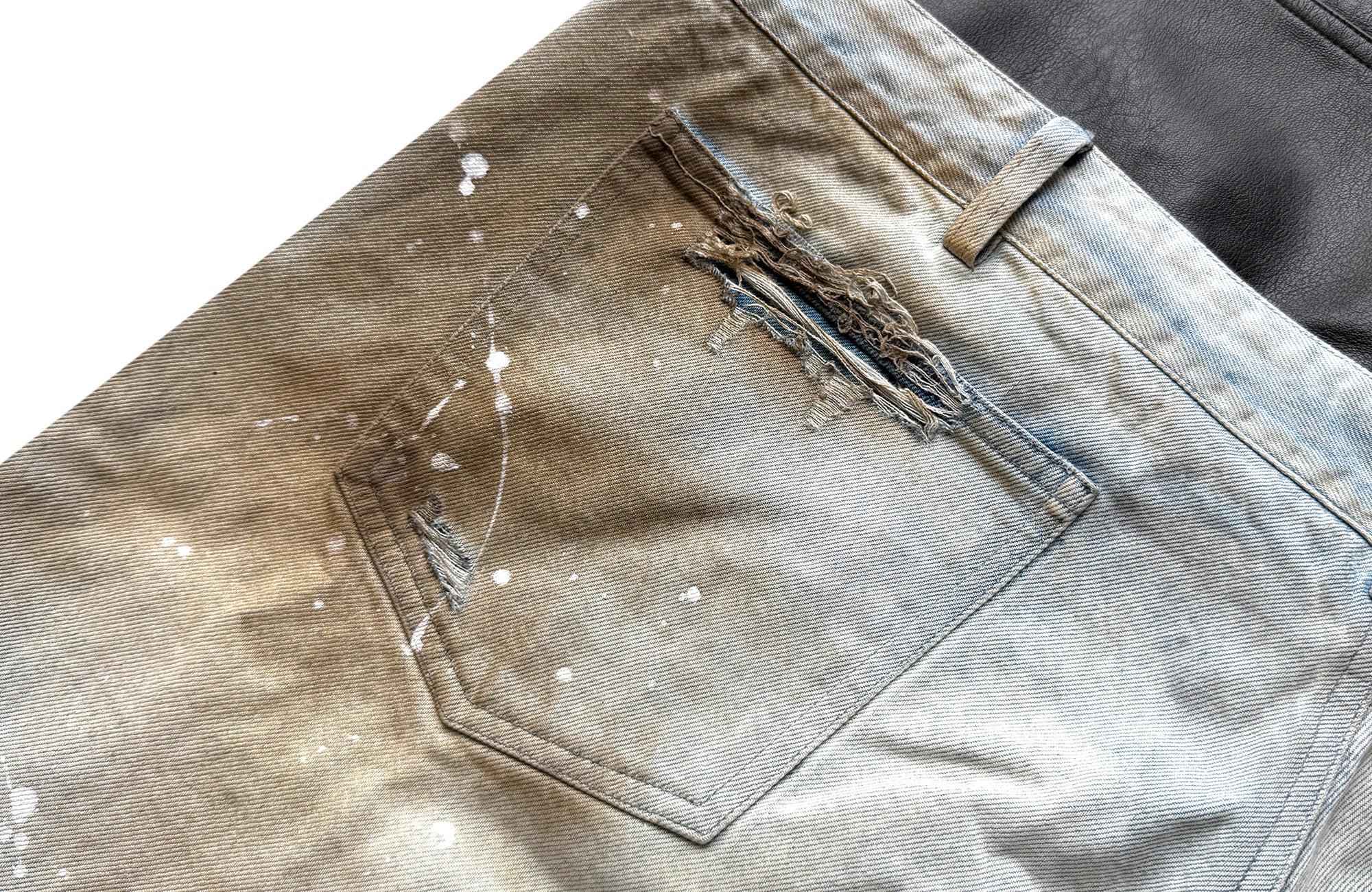 CINDER VEIN Distressed Washed Crinkled Spliced Faux Leather Waistband Jeans