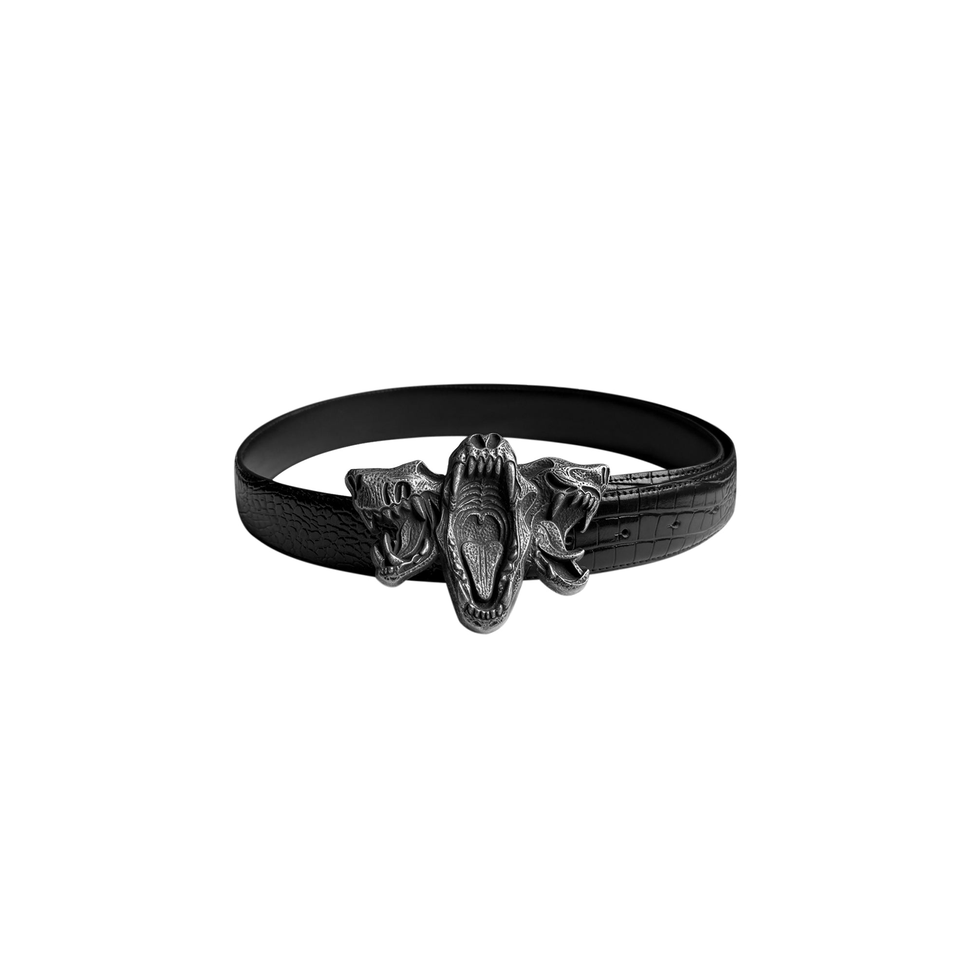 CINDER VEIN Three-Beast Skull Zinc Alloy Crocodile-Embossed Leather Belt