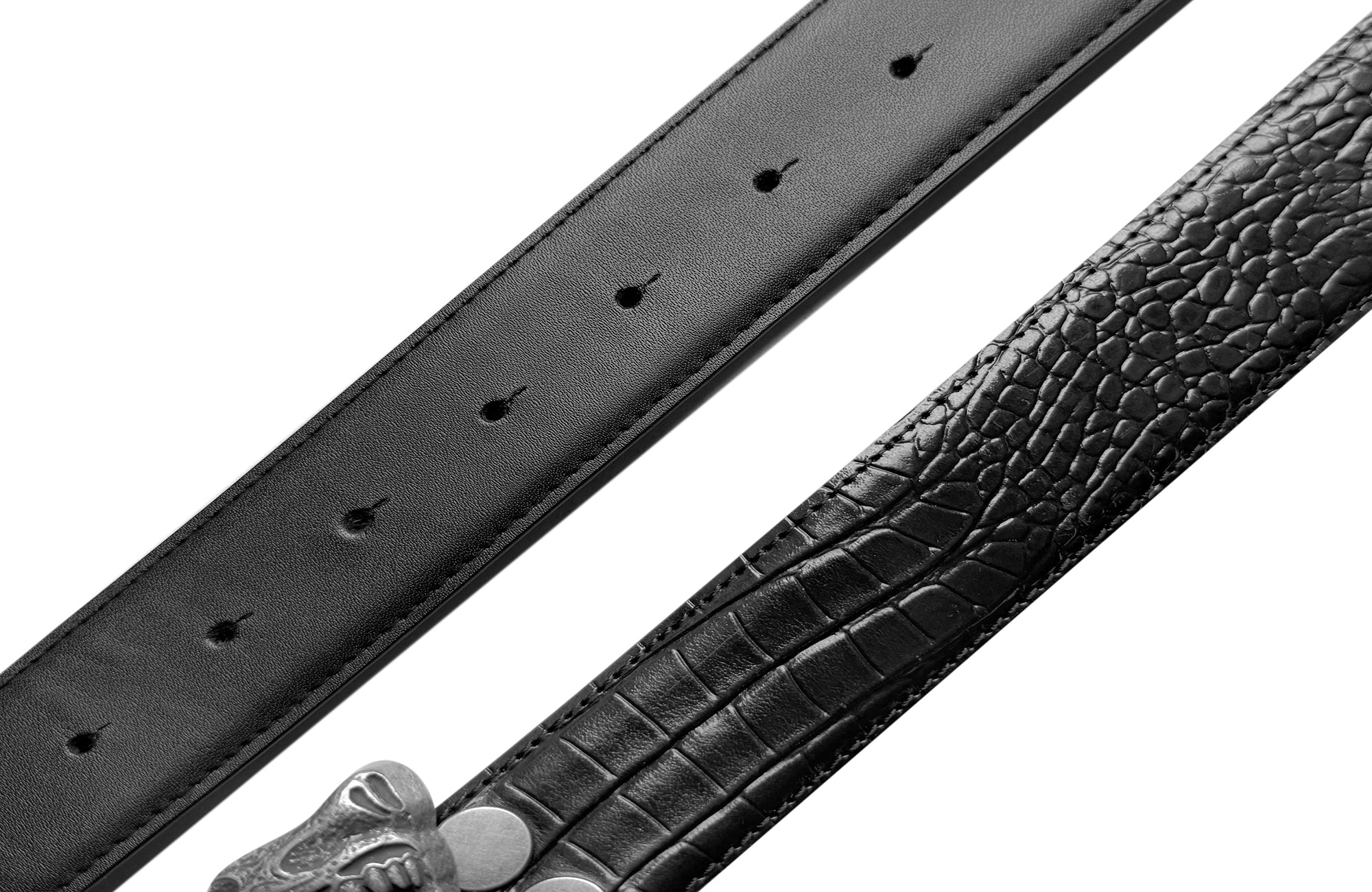 CINDER VEIN Three-Beast Skull Zinc Alloy Crocodile-Embossed Leather Belt