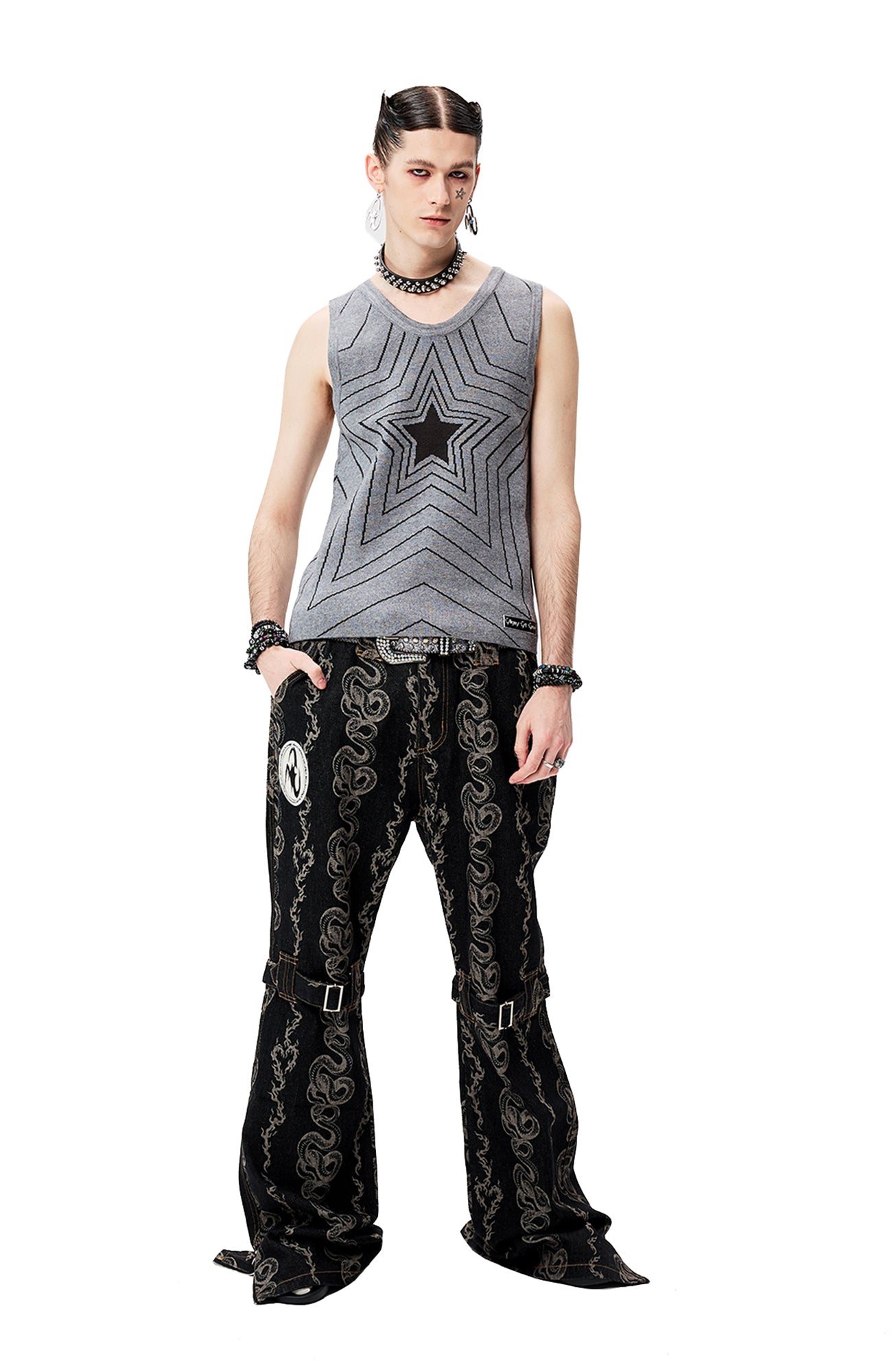 CYCYCY Serpentine Strap Buckled Flared Jeans