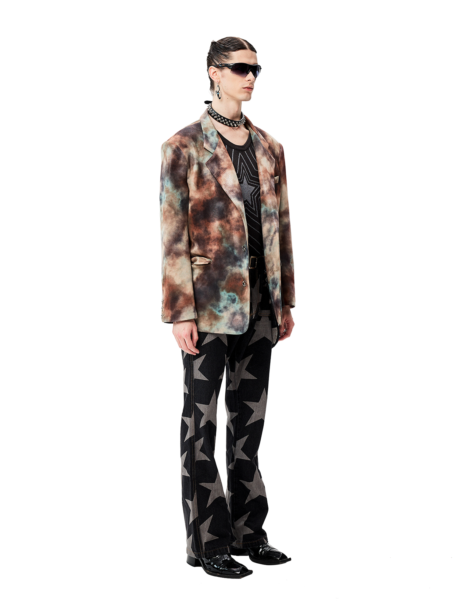 CYCYCY Punk Washed Star Full-Print Flared Jeans