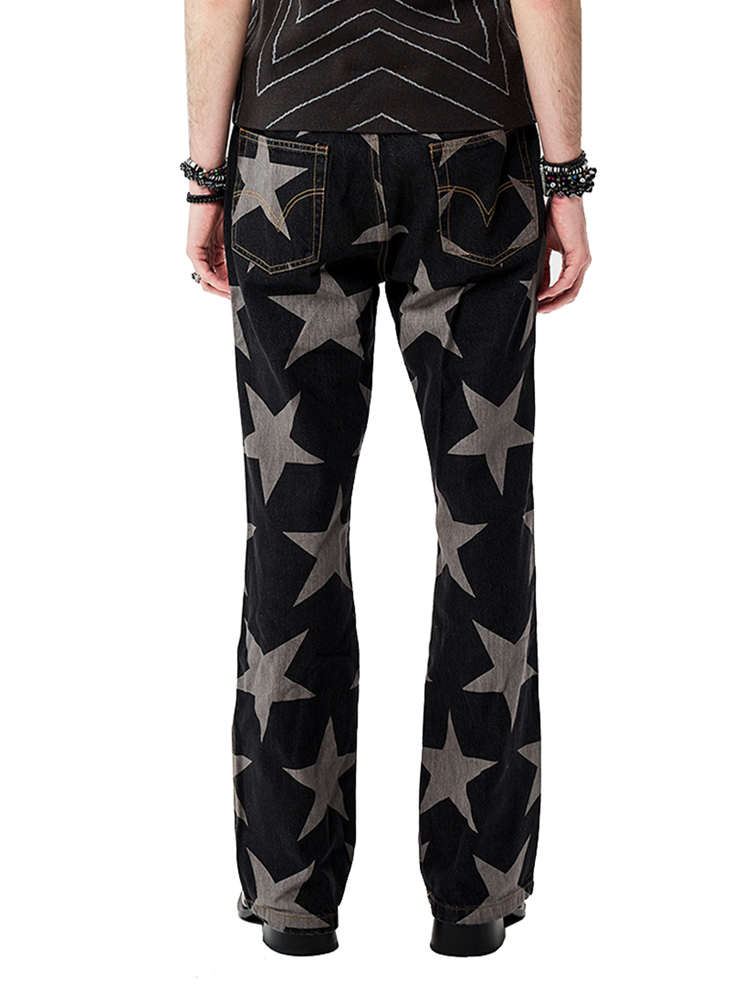 CYCYCY Punk Washed Star Full-Print Flared Jeans