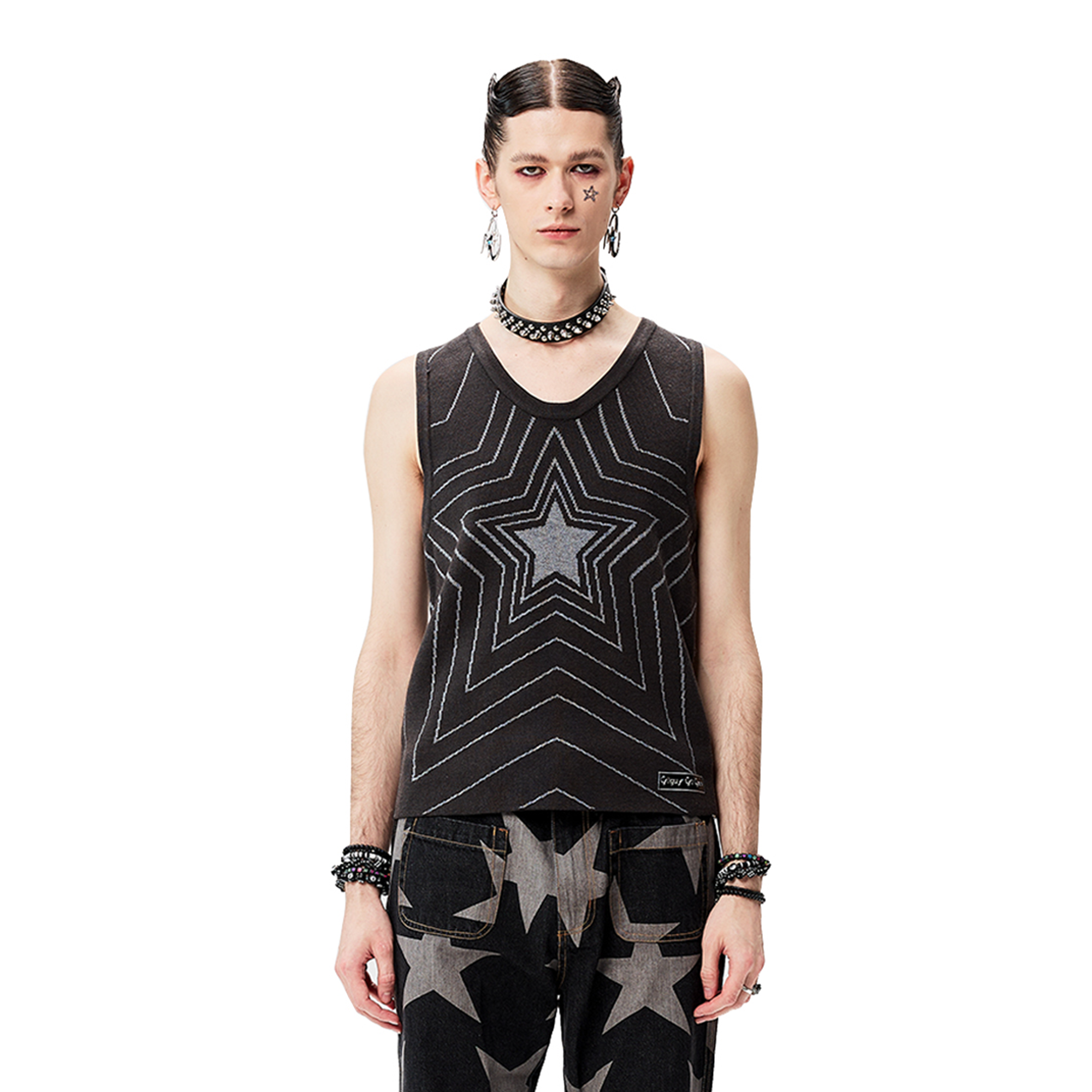 CYCYCY Retro Star Intarsia Knit Vest