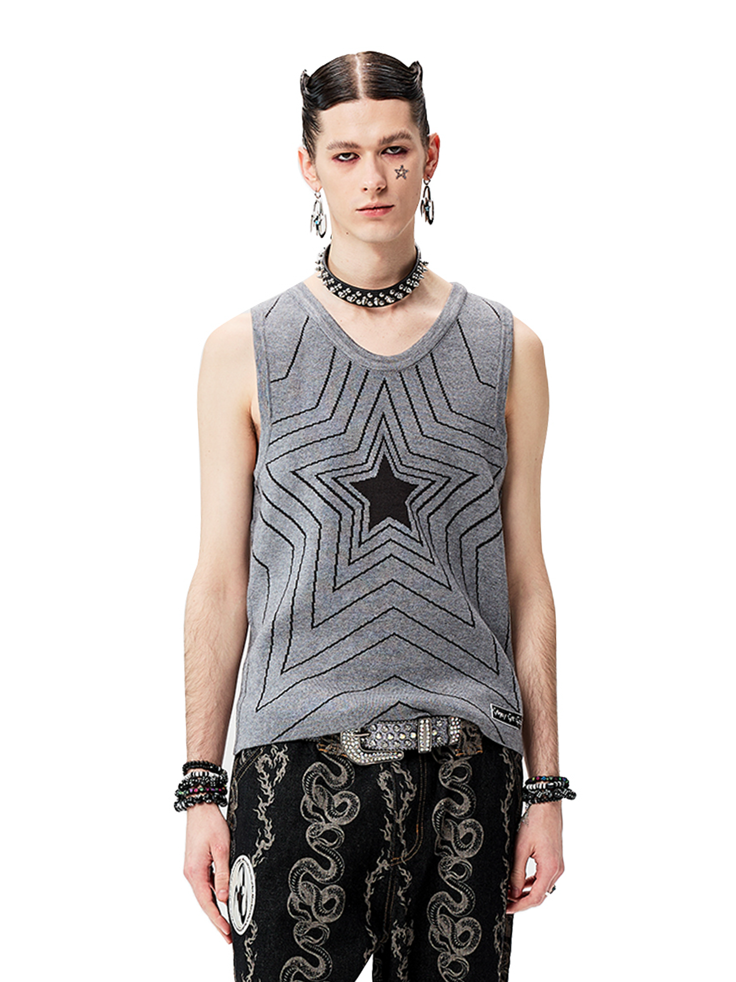 CYCYCY Retro Star Intarsia Knit Vest