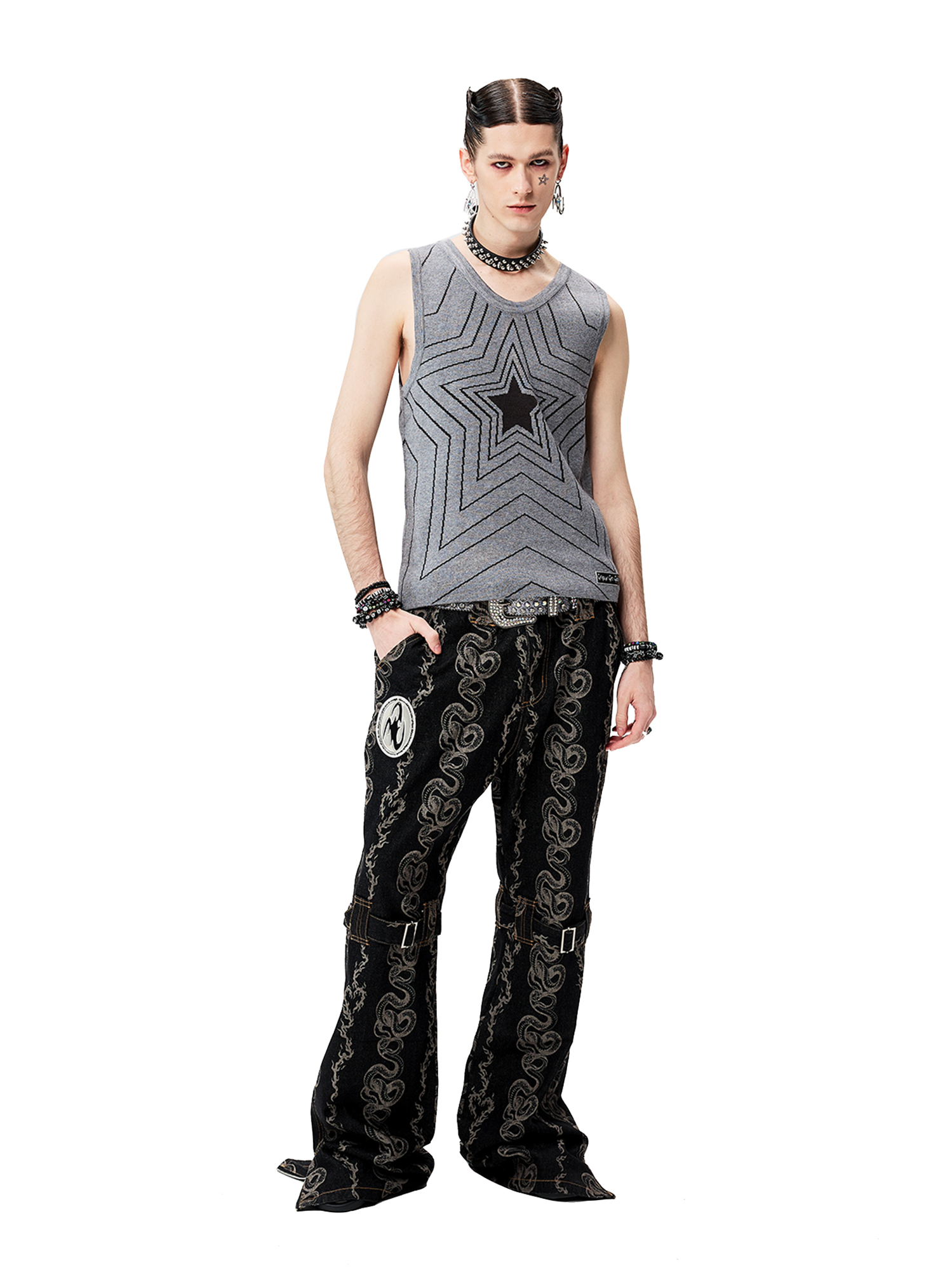 CYCYCY Retro Star Intarsia Knit Vest