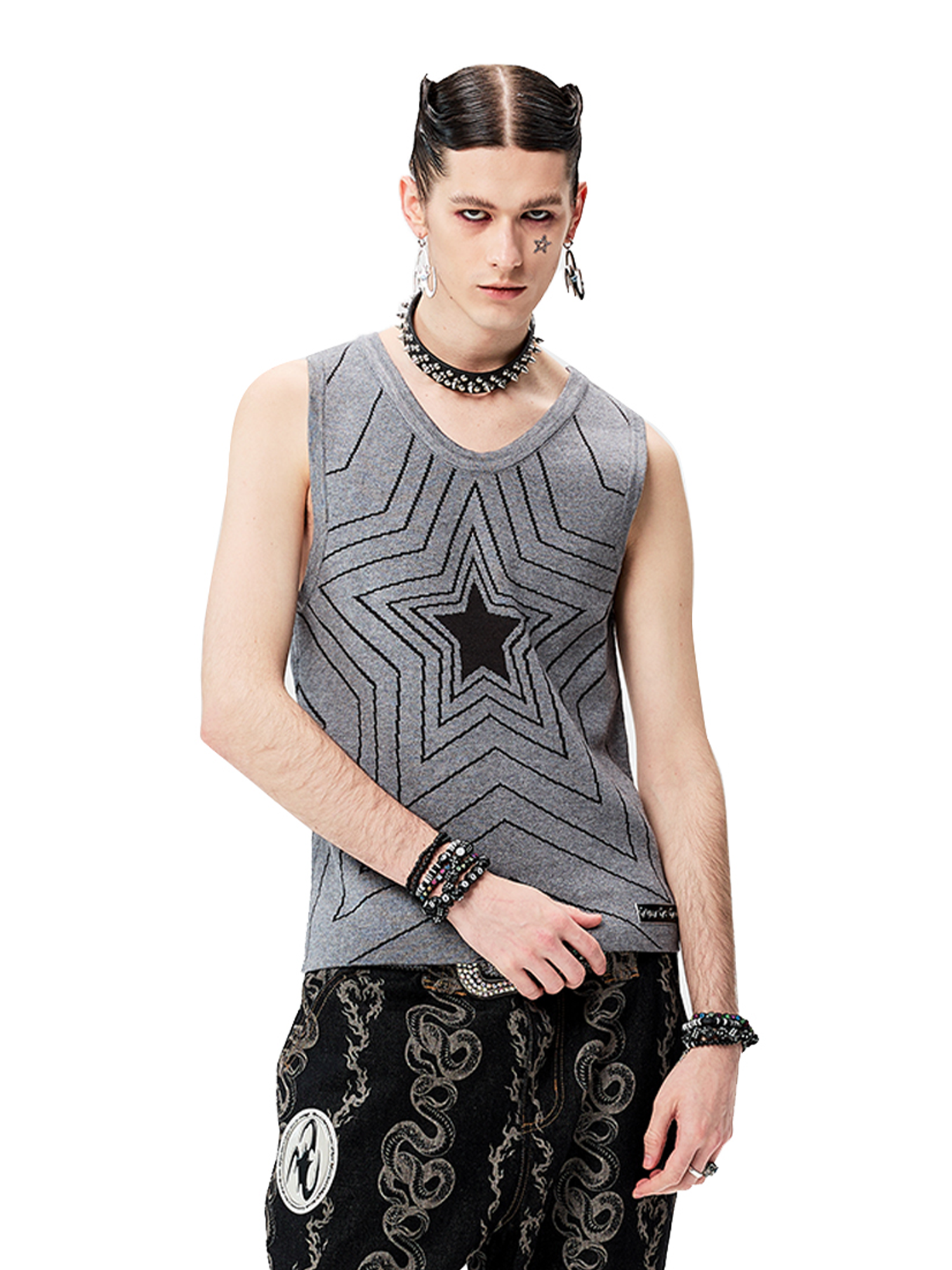 CYCYCY Retro Star Intarsia Knit Vest