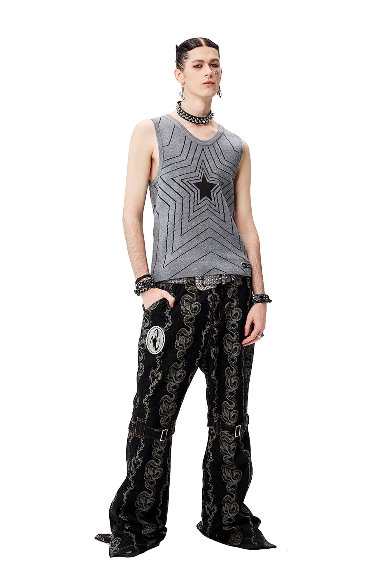 CYCYCY Serpentine Strap Buckled Flared Jeans