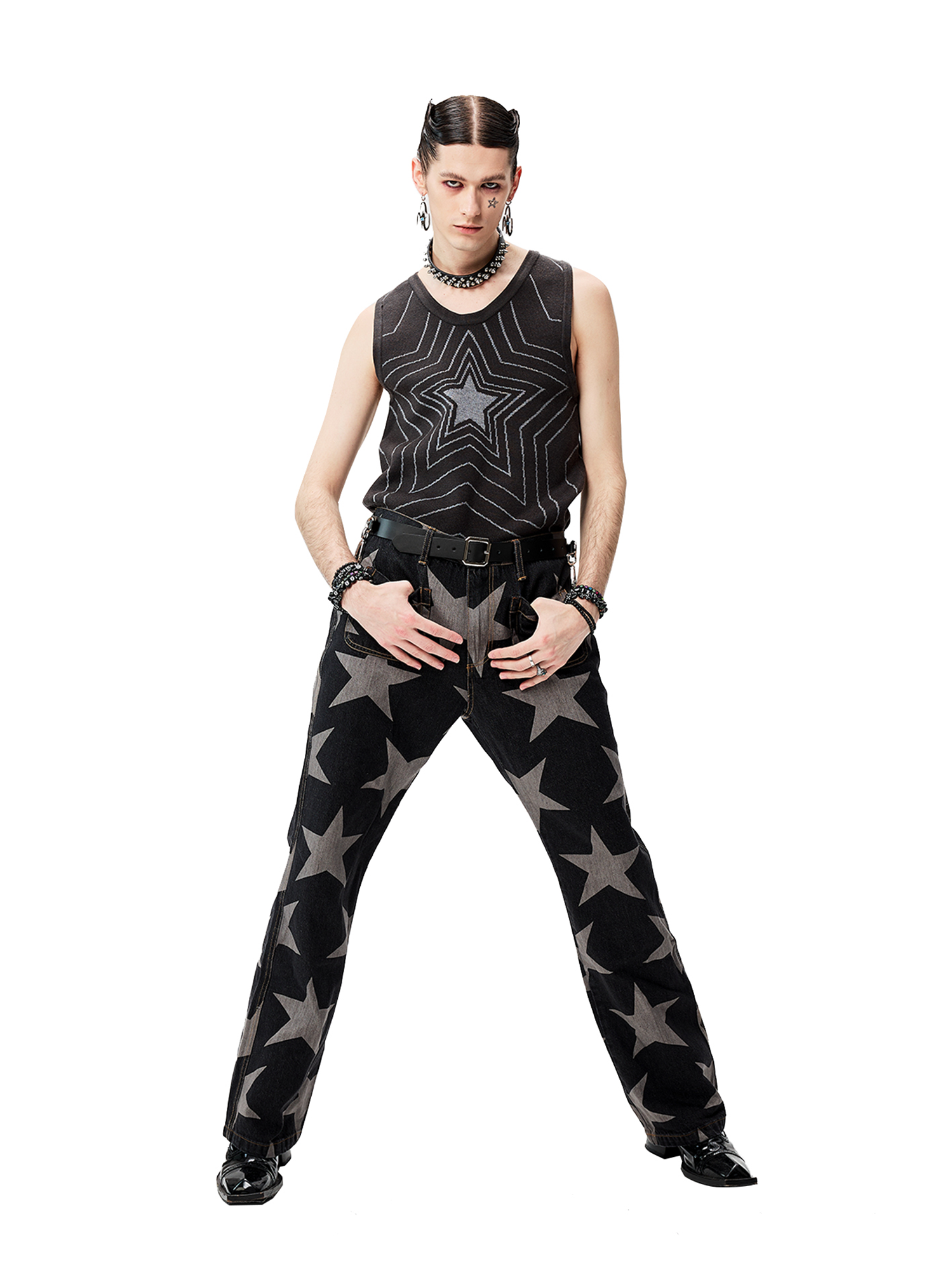 CYCYCY Retro Star Intarsia Knit Vest