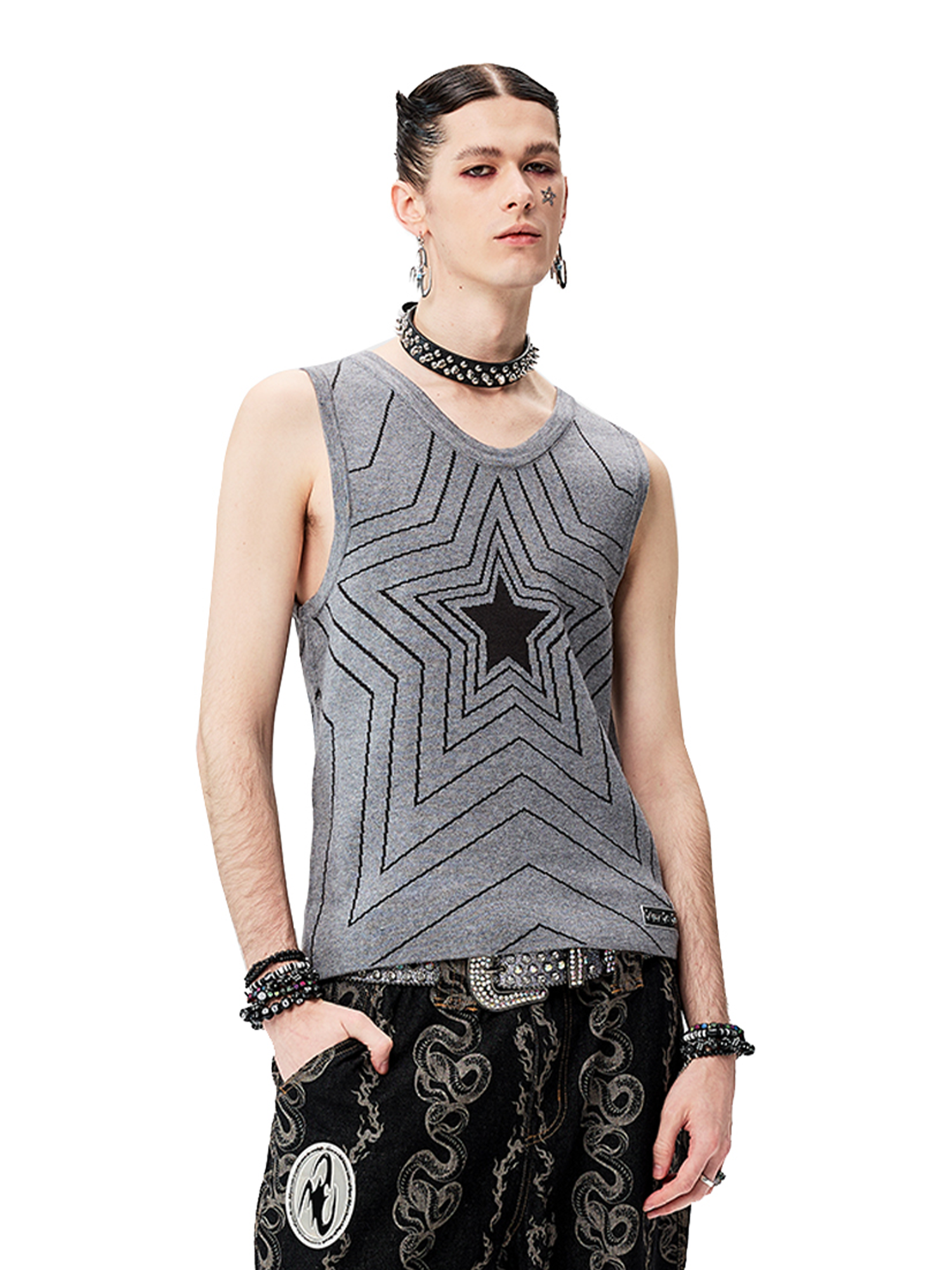 CYCYCY Retro Star Intarsia Knit Vest