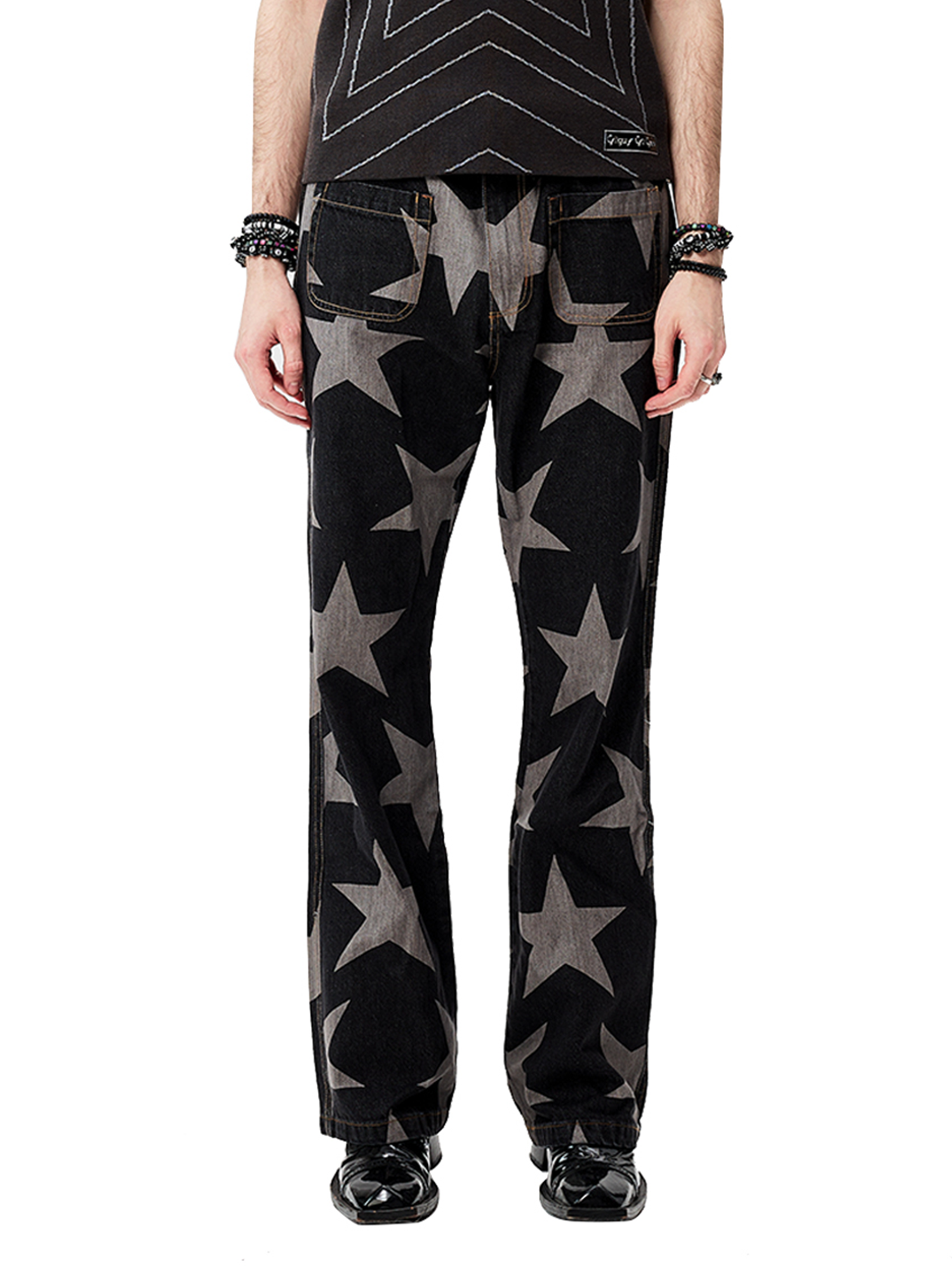 CYCYCY Punk Washed Star Full-Print Flared Jeans