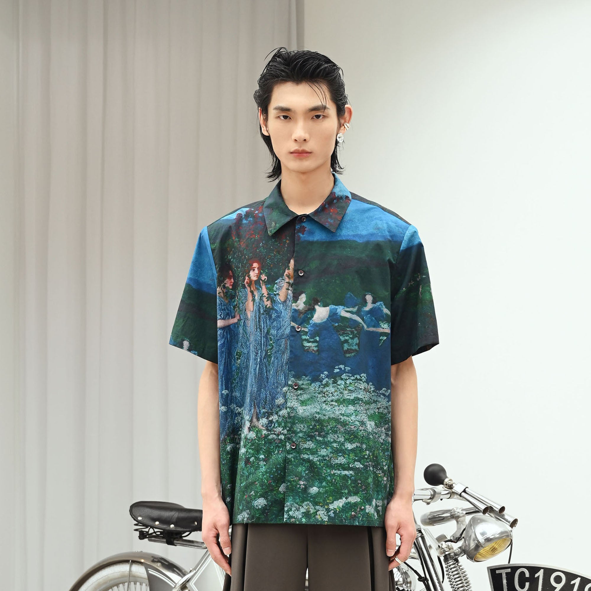 TUIMU Oil Painting Full-Print Padded-Shoulder Shirt, premium urban and streetwear designers apparel on PROJECTISR.com, TUIMU