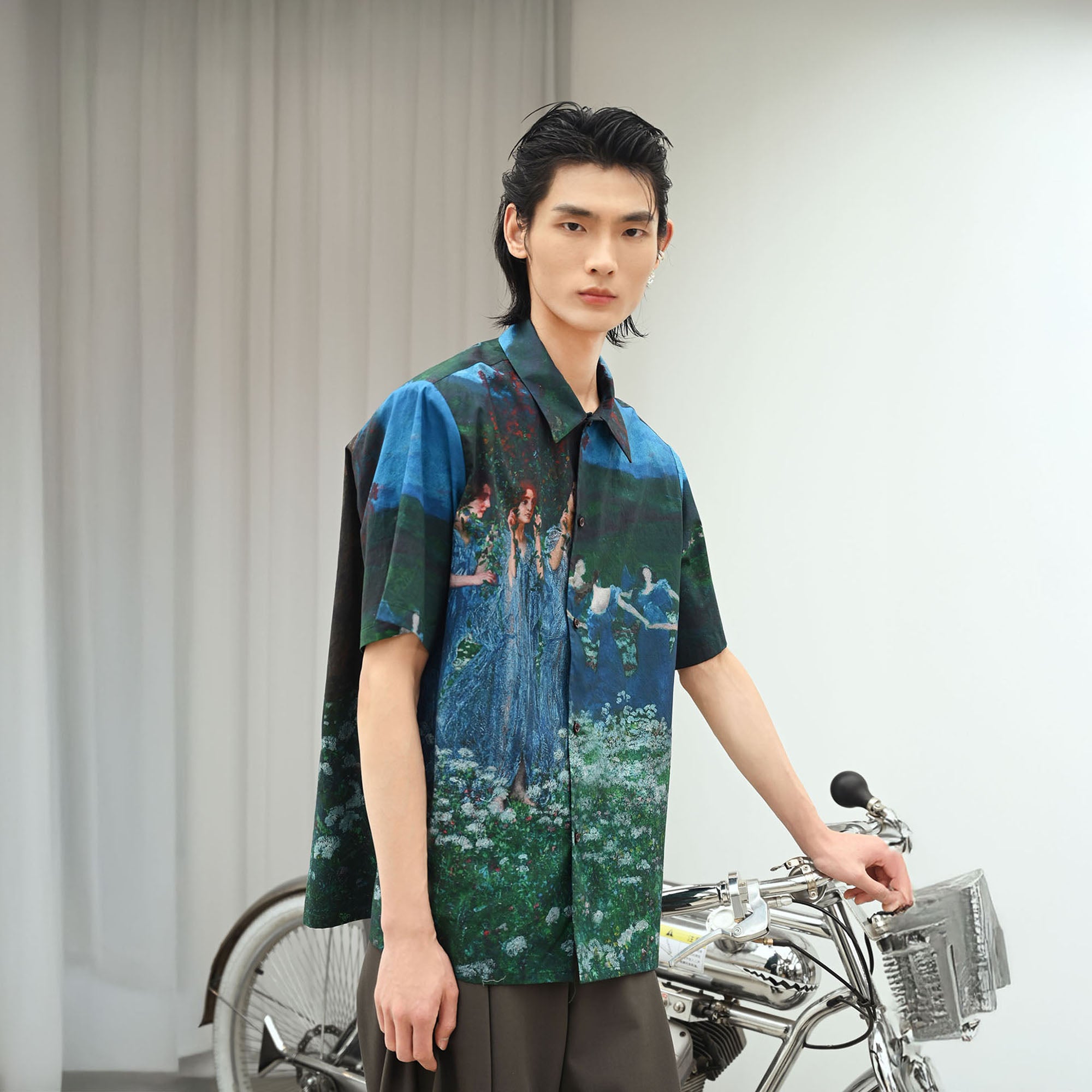 TUIMU Oil Painting Full-Print Padded-Shoulder Shirt, premium urban and streetwear designers apparel on PROJECTISR.com, TUIMU