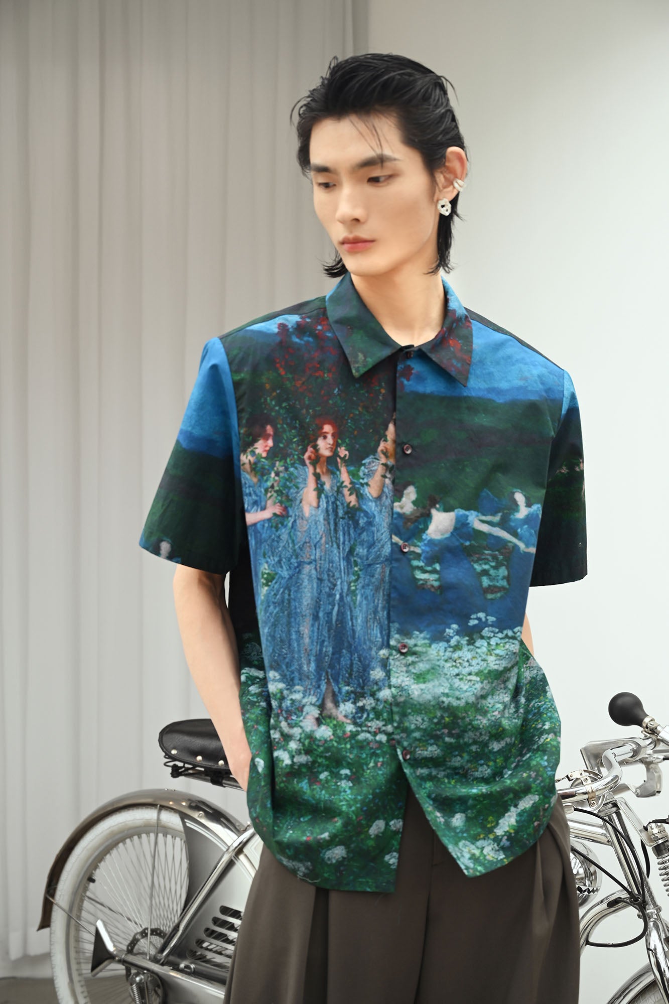 TUIMU Oil Painting Full-Print Padded-Shoulder Shirt, premium urban and streetwear designers apparel on PROJECTISR.com, TUIMU