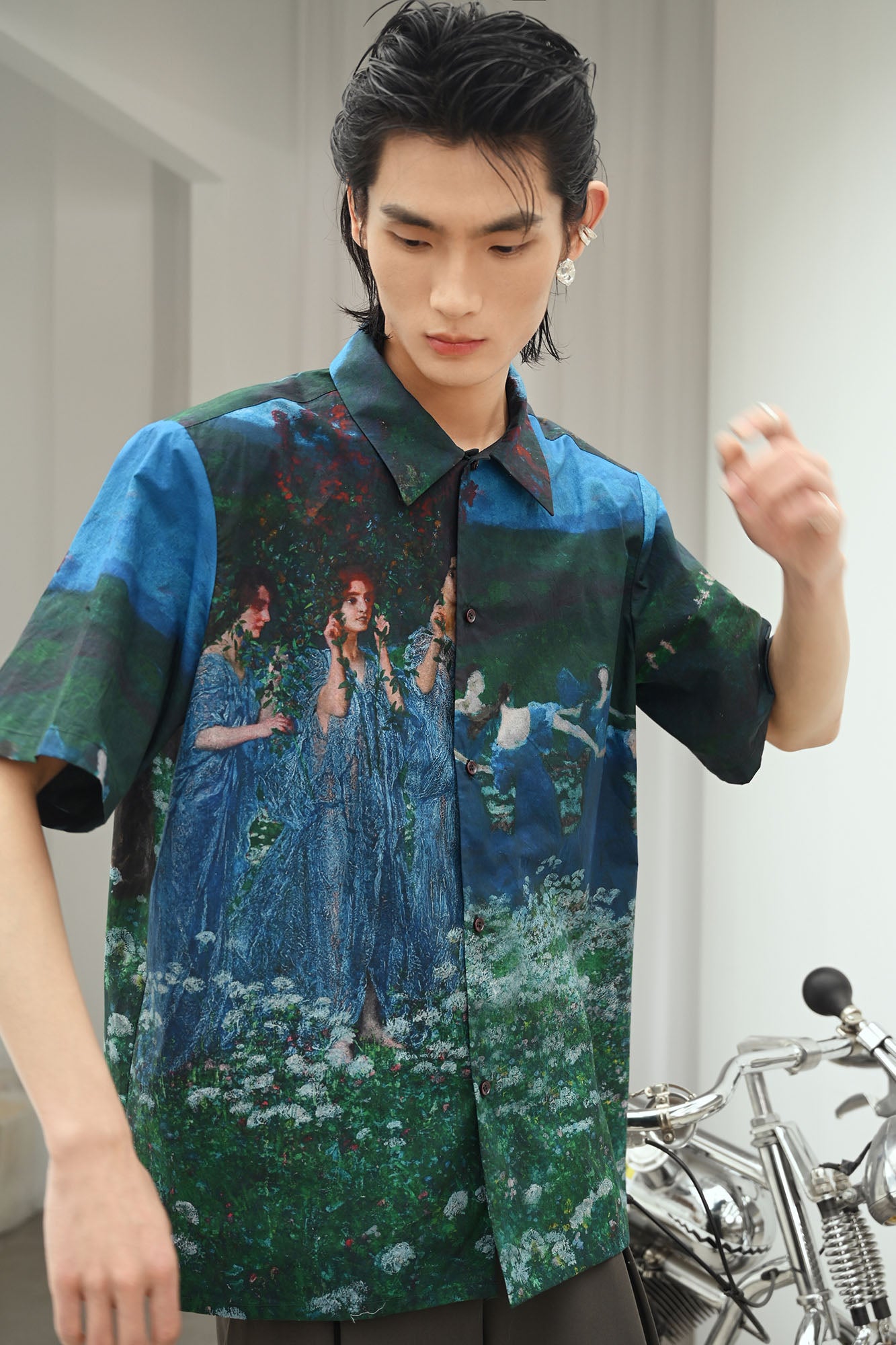 TUIMU Oil Painting Full-Print Padded-Shoulder Shirt, premium urban and streetwear designers apparel on PROJECTISR.com, TUIMU