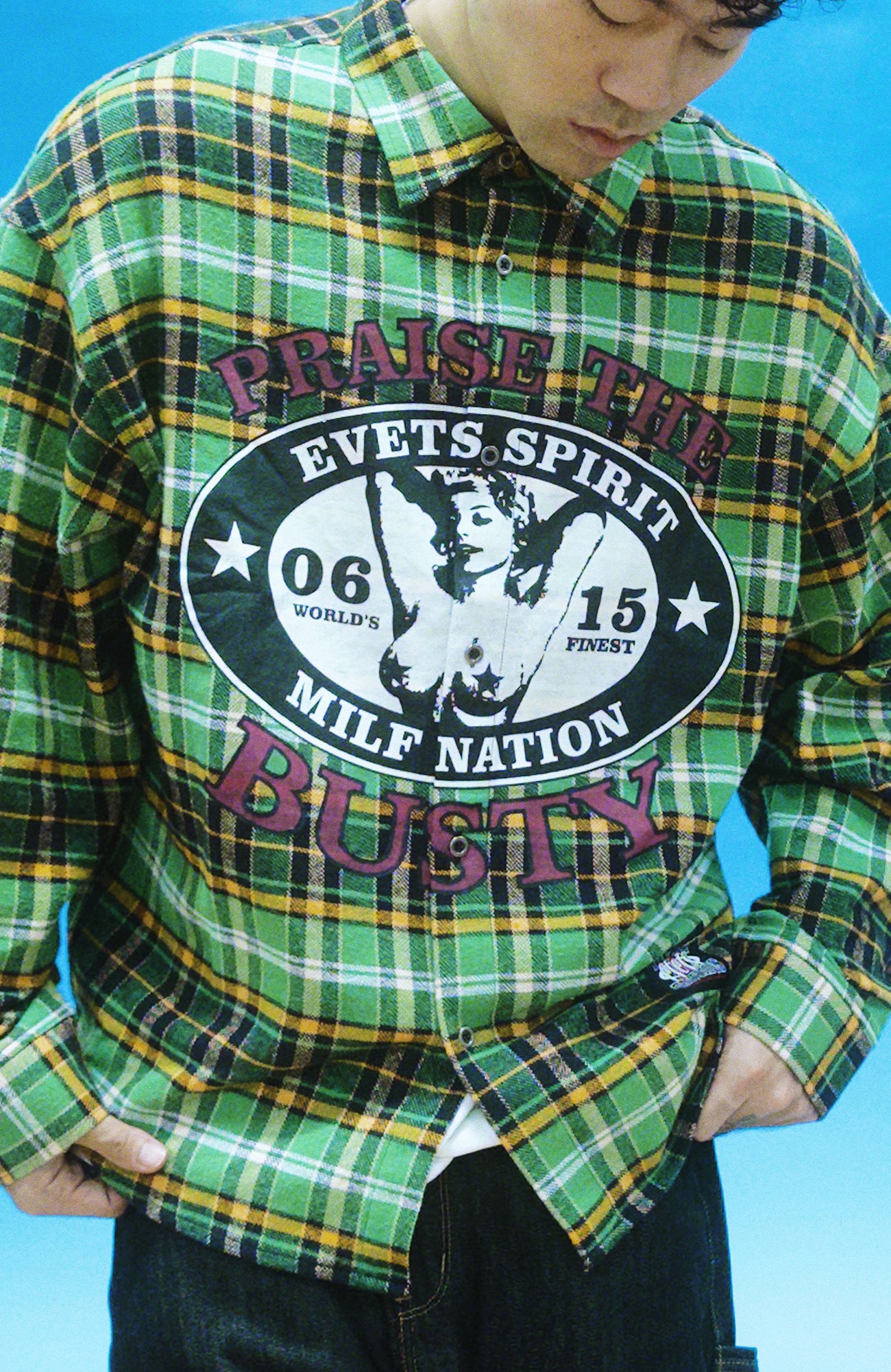 EVETS Colorblock Plaid Graphic Shirt, premium urban and streetwear designers apparel on PROJECTISR.com, EVETS