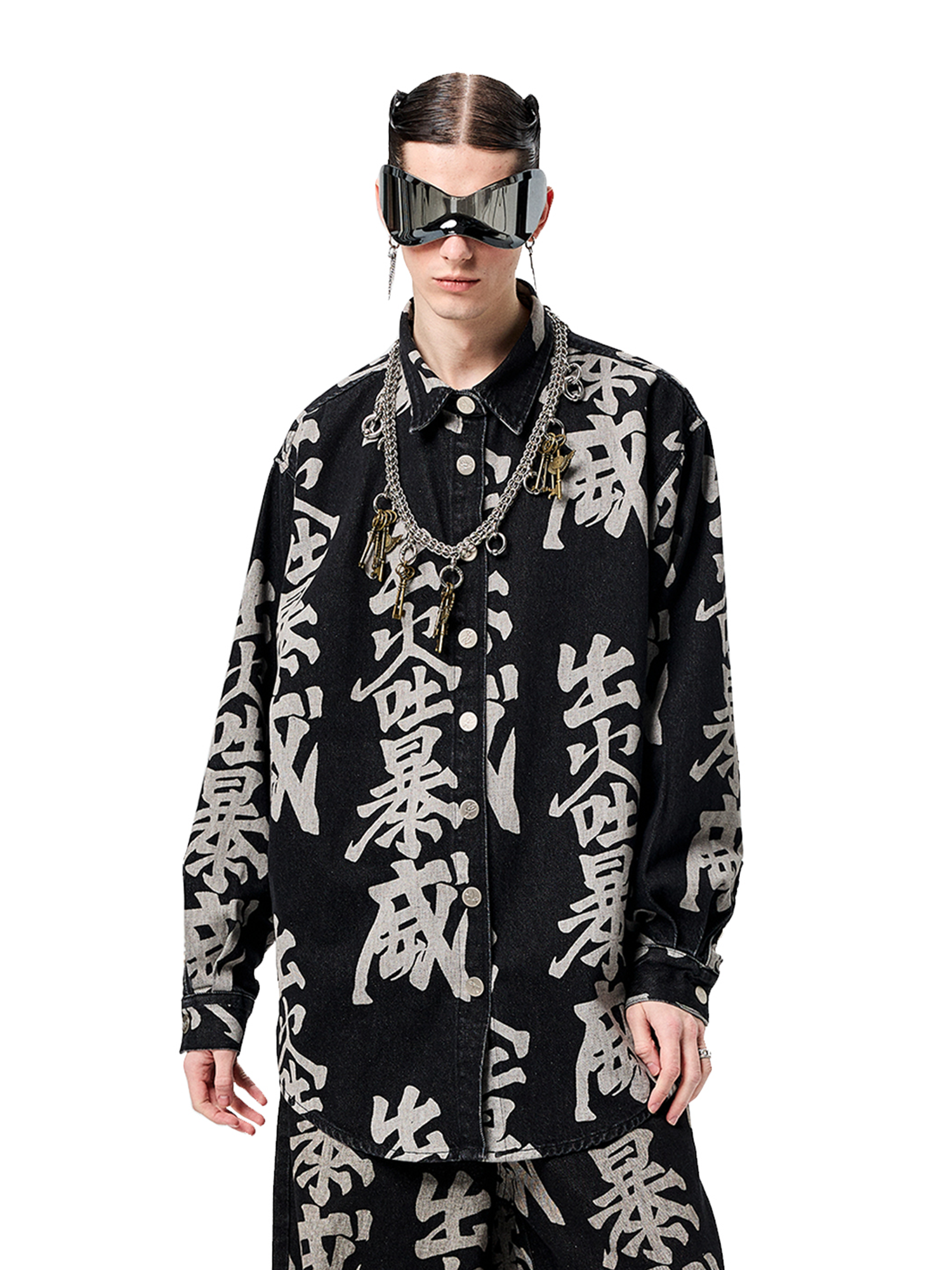 ERISSTOFF Washed Full-Print Oversized Denim Shirt