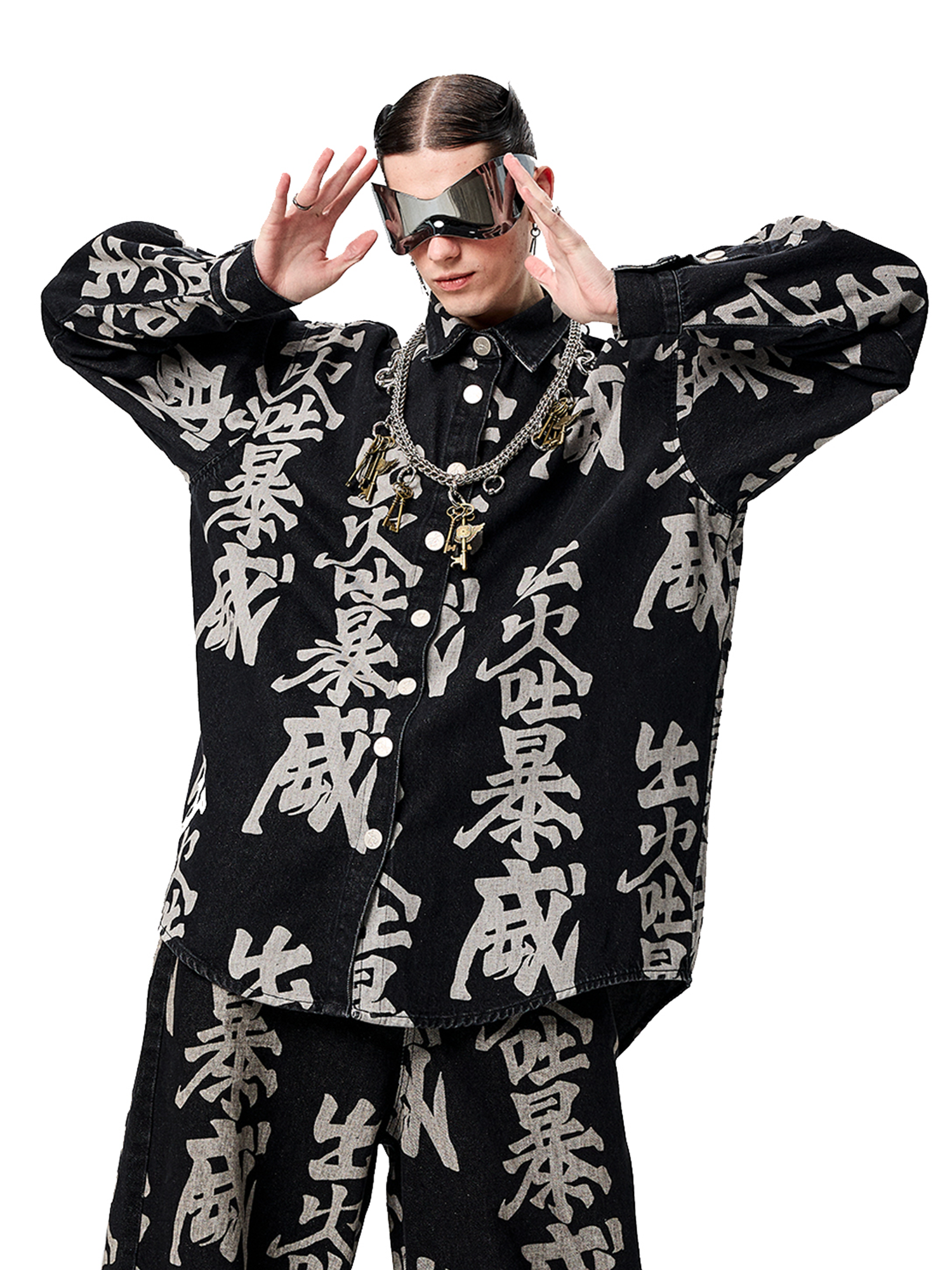 ERISSTOFF Washed Full-Print Oversized Denim Shirt