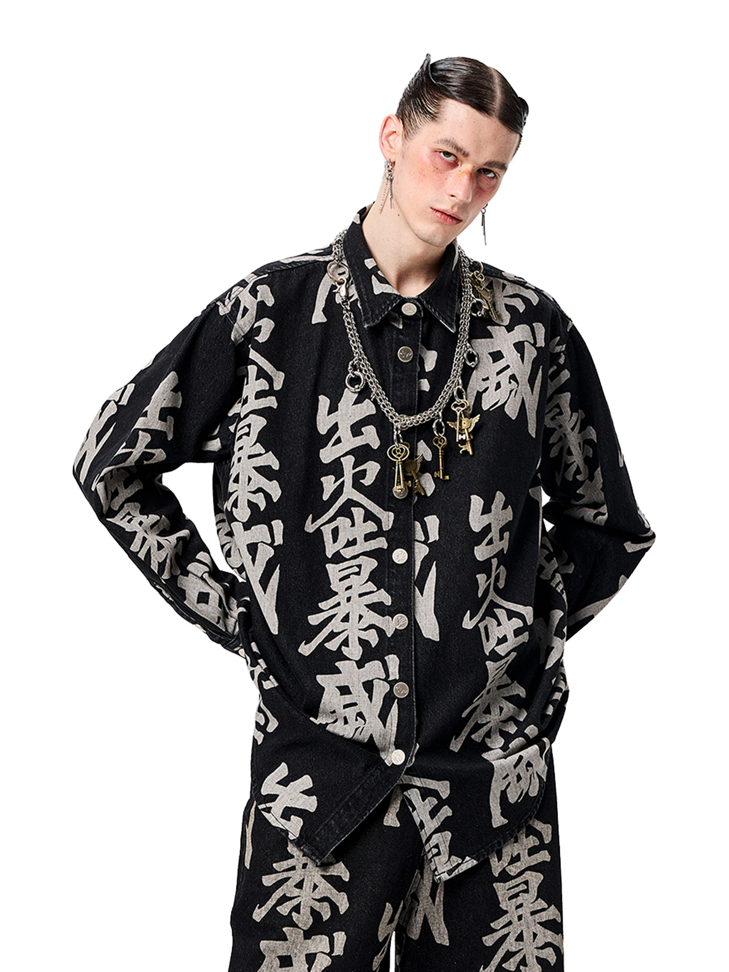 ERISSTOFF Washed Full-Print Oversized Denim Shirt