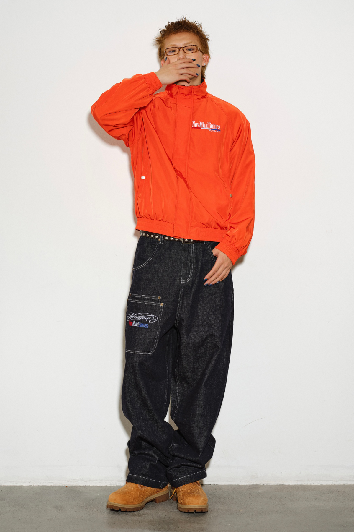 NOVACAM Retro Embroidered Logo Curved Raw Selvedge Jeans