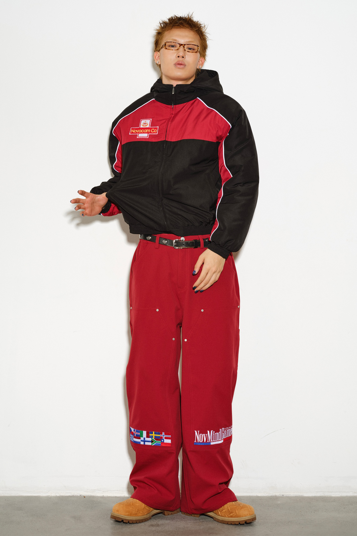 NOVACAM Retro Embroidered Wide-Leg Cargo Pants