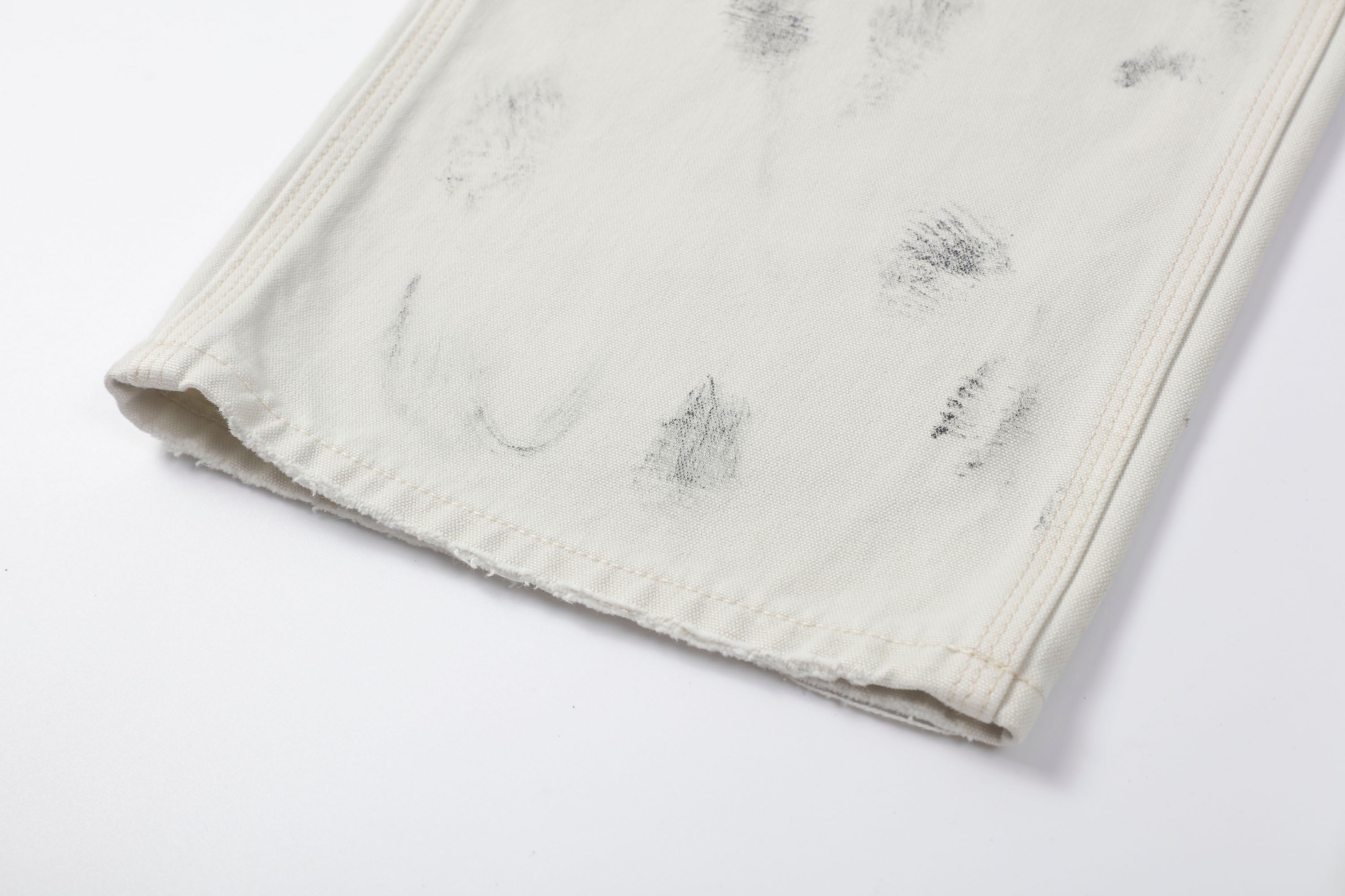 MAKEMORE Distressed Paint-Splattered Double-Knee Jeans White