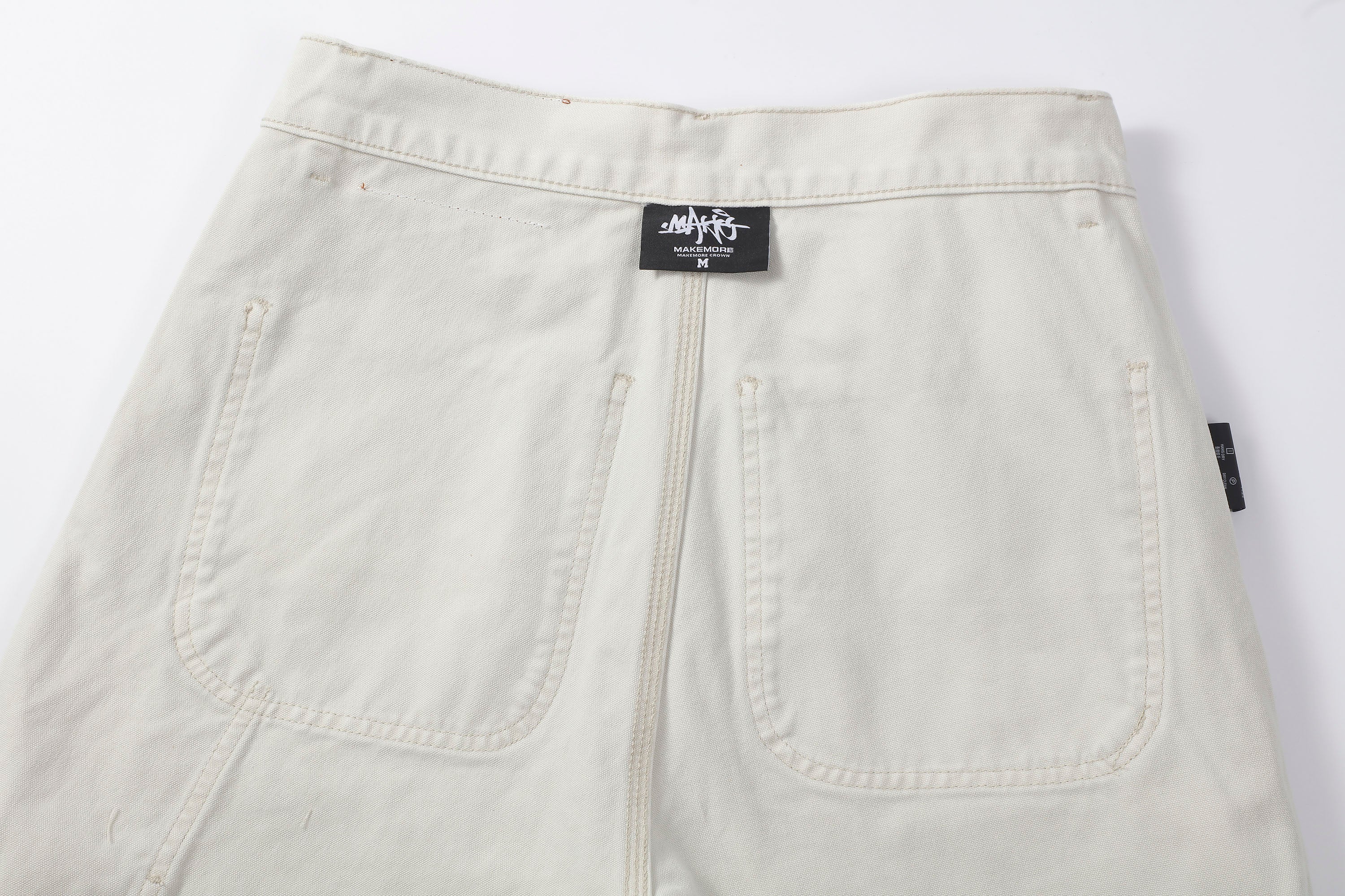 MAKEMORE Distressed Paint-Splattered Double-Knee Jeans White
