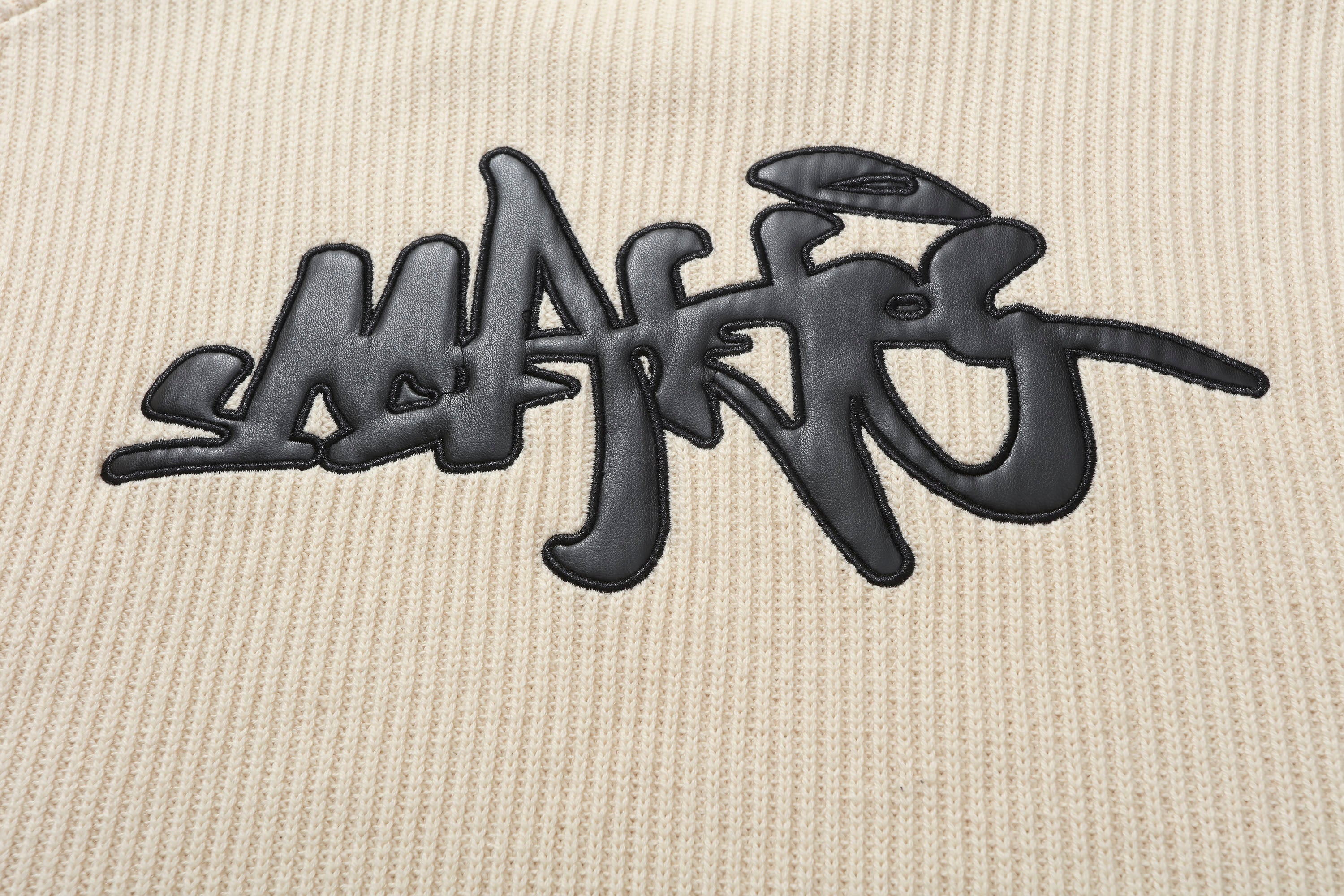 MAKEMORE Embossed Logo Rib Sweater